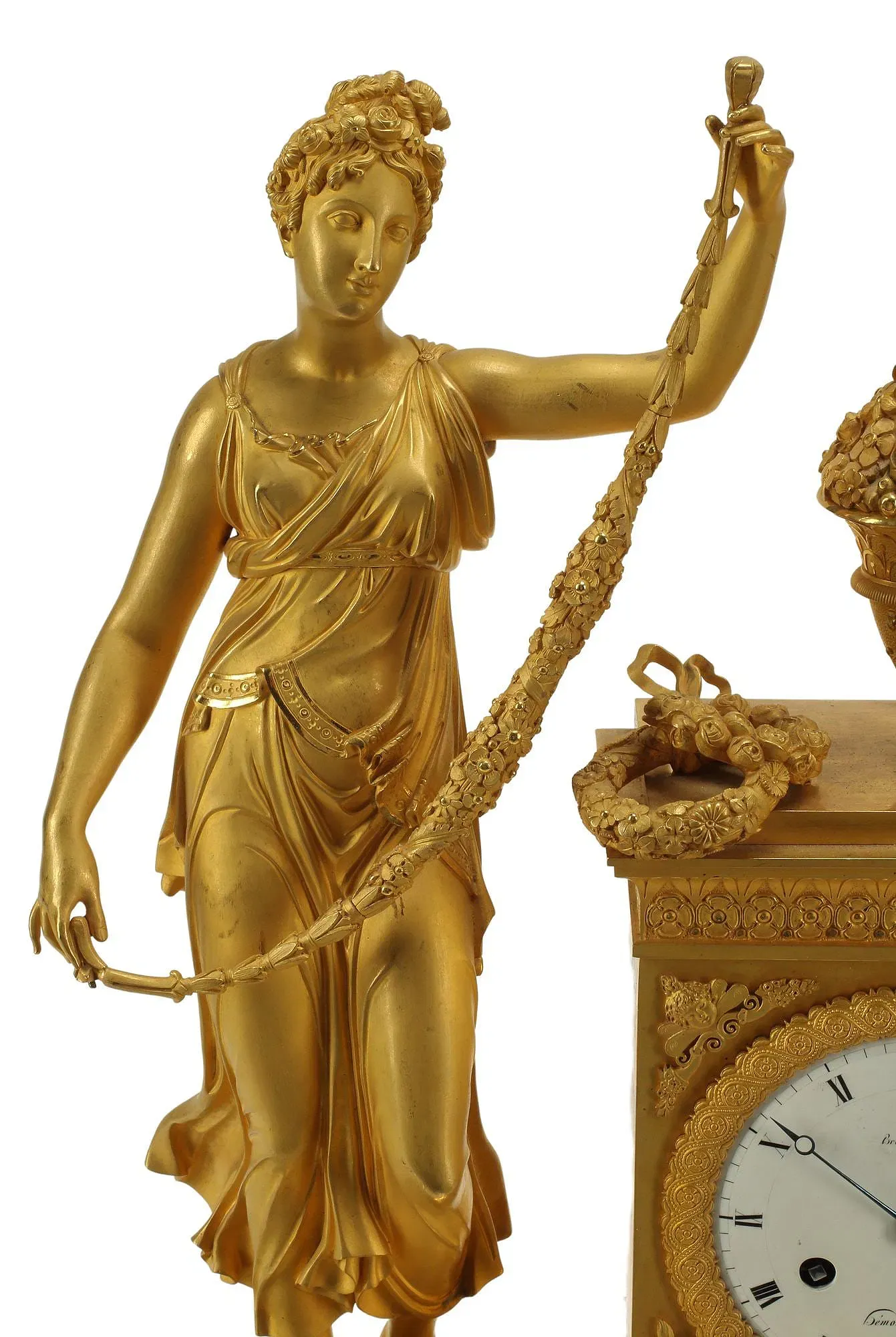 French Empire Period Gilt Bronze Figural Mantel Clock thumbnail 3