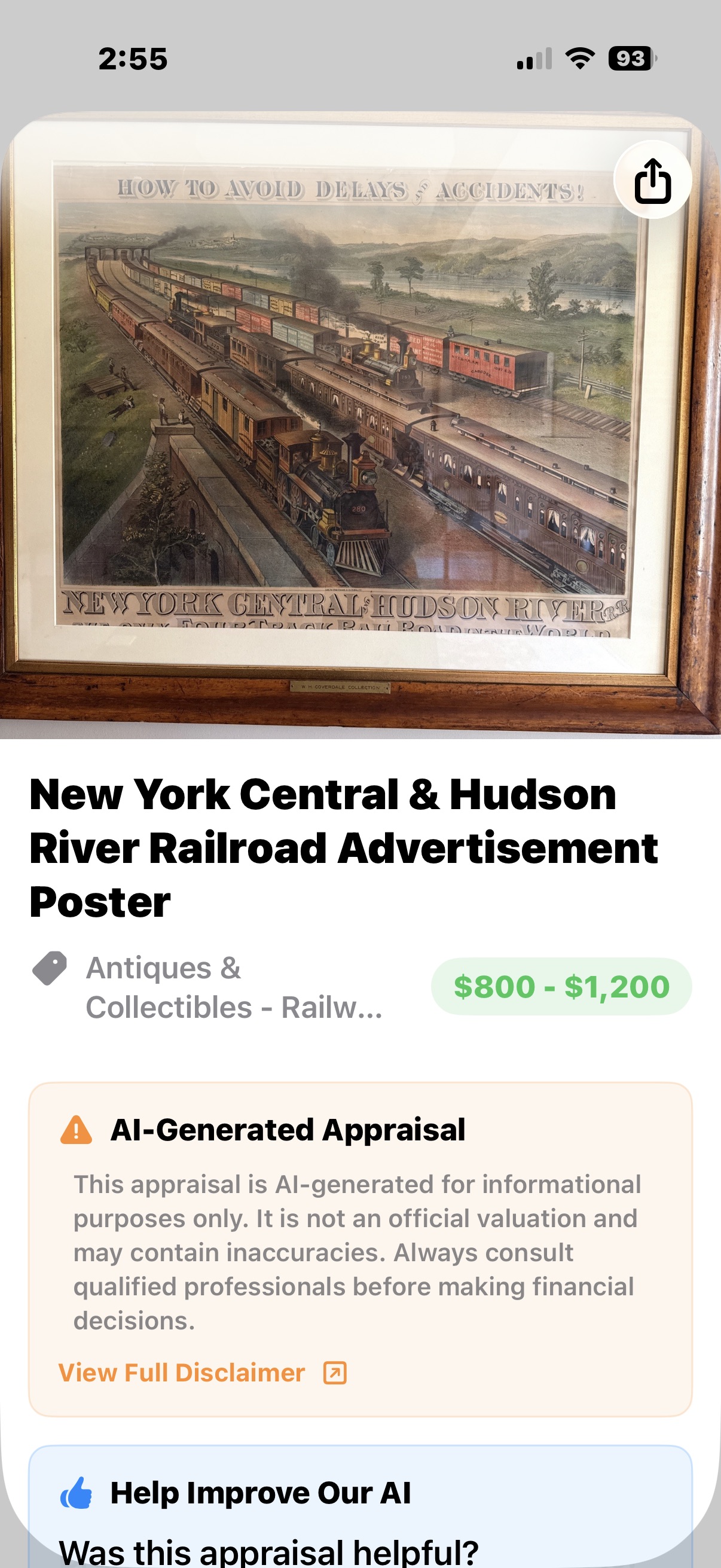 19th Century New York Central & Hudson River Railroad Advertisement Poster
