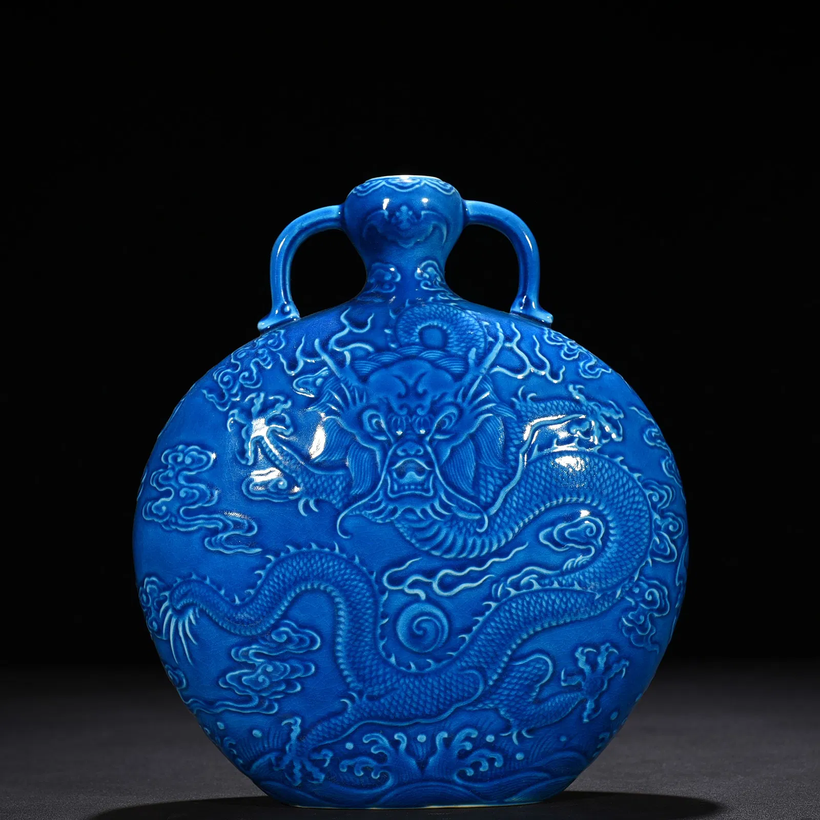 Qing Dynasty Style Blue Glazed Dragon Moon Flask thumbnail 6