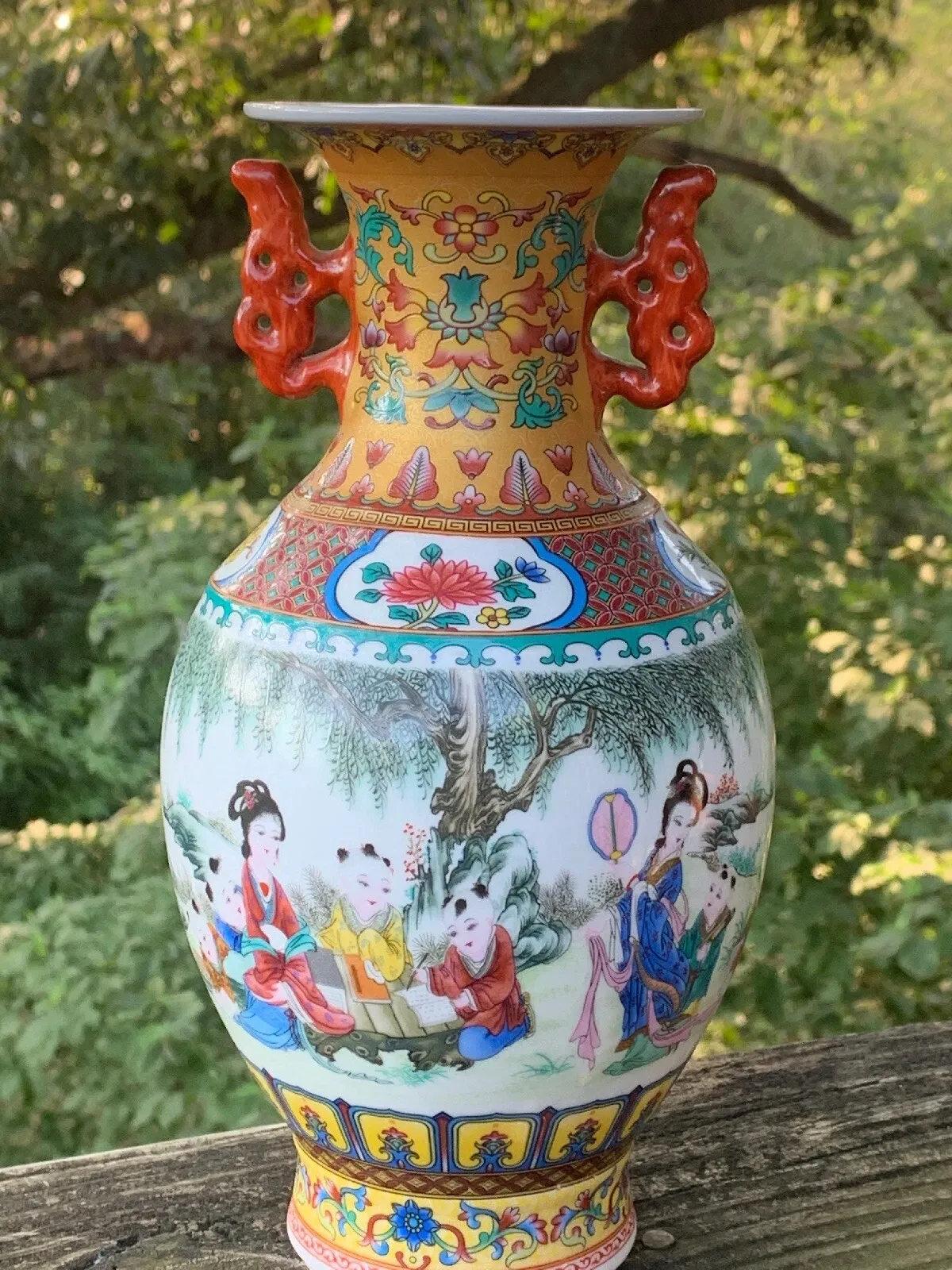 Chinese Famille Rose Style Porcelain Twin-Handled Baluster Vase thumbnail 2