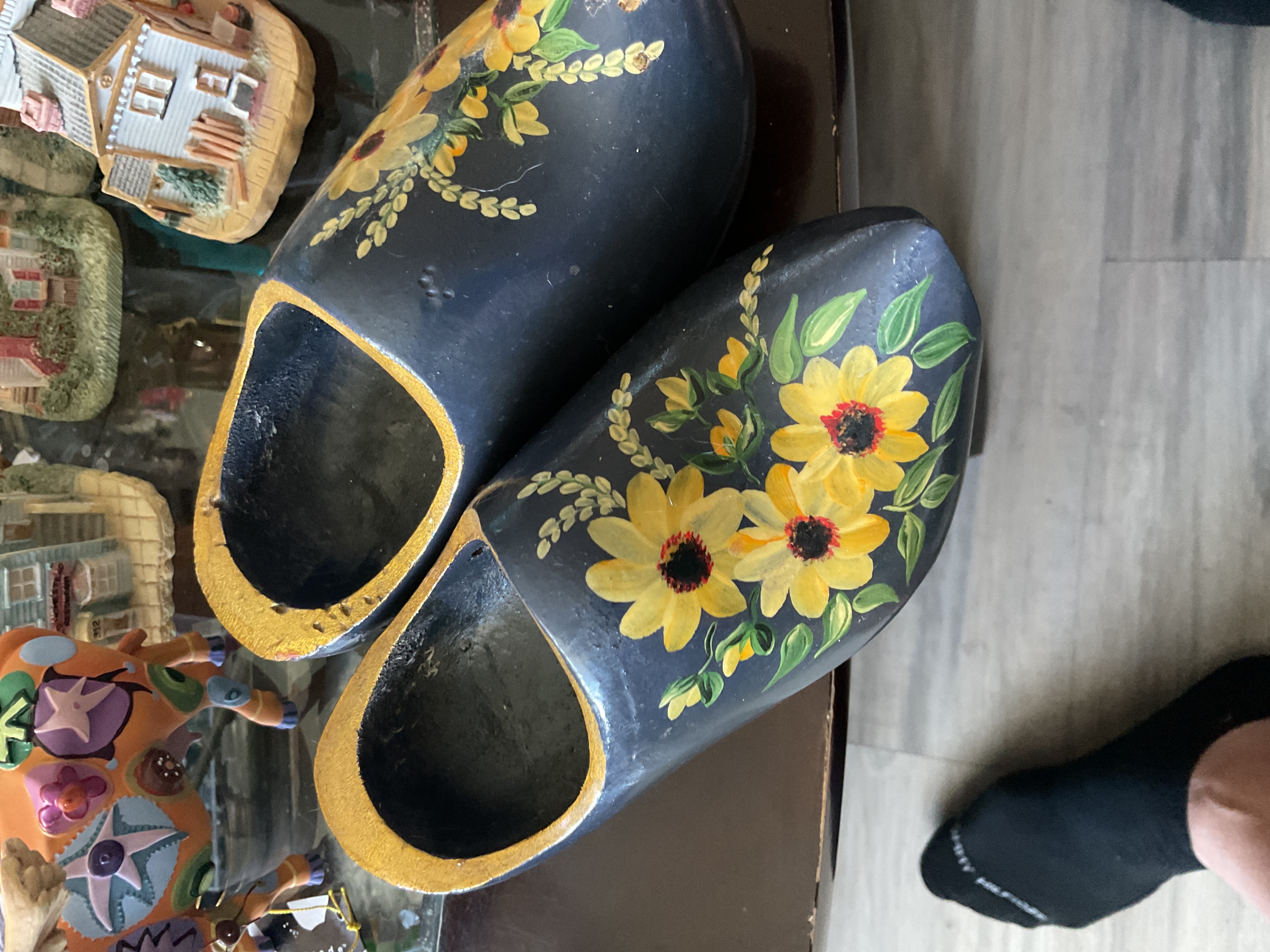Dutch Folk Art Hand-Painted Wooden Clogs