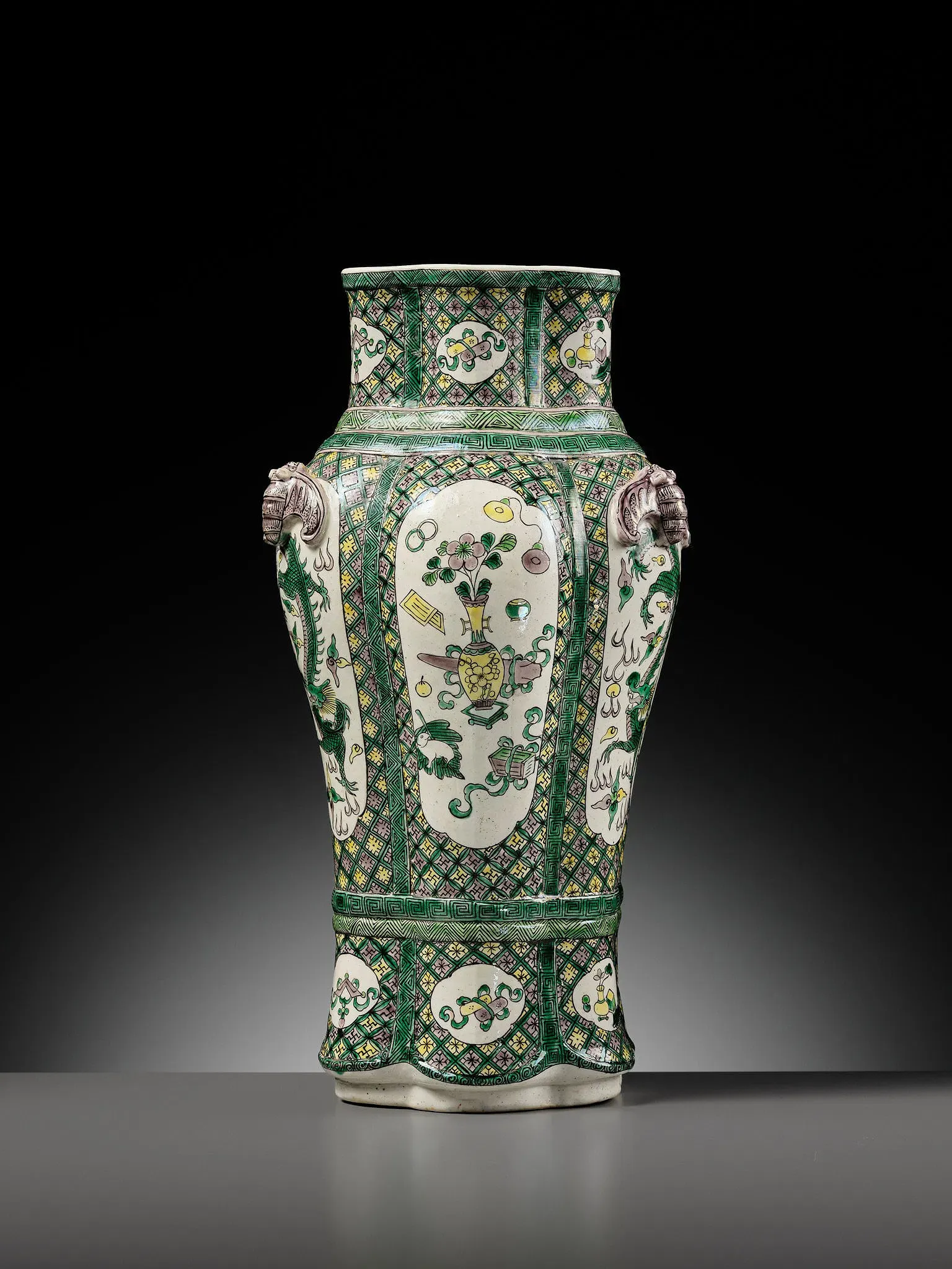 Qing Style Famille Verte Porcelain Dragon Vase with Elephant-Head Handles thumbnail 3