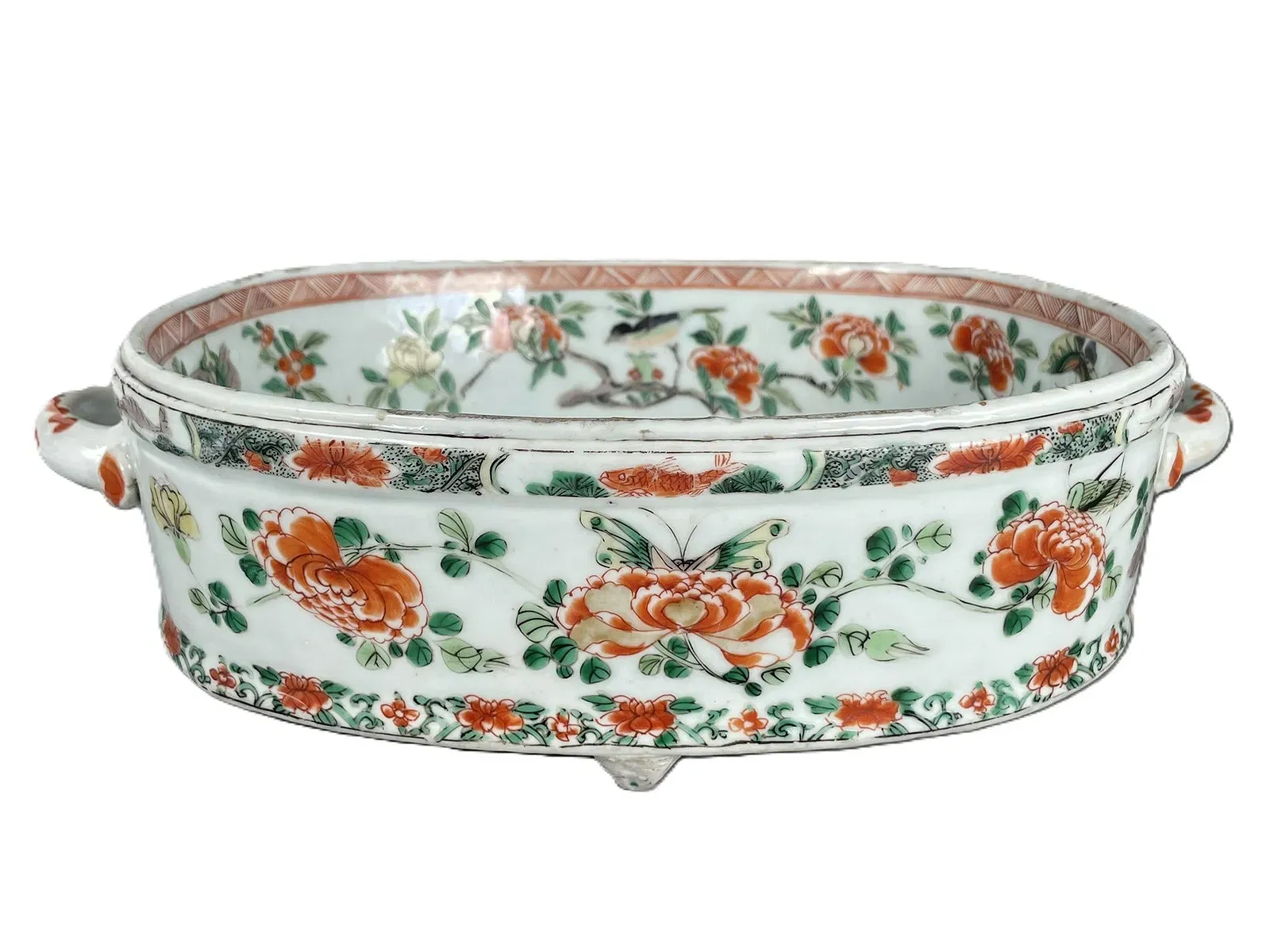 Chinese Famille Verte Style Porcelain Oval Jardinier