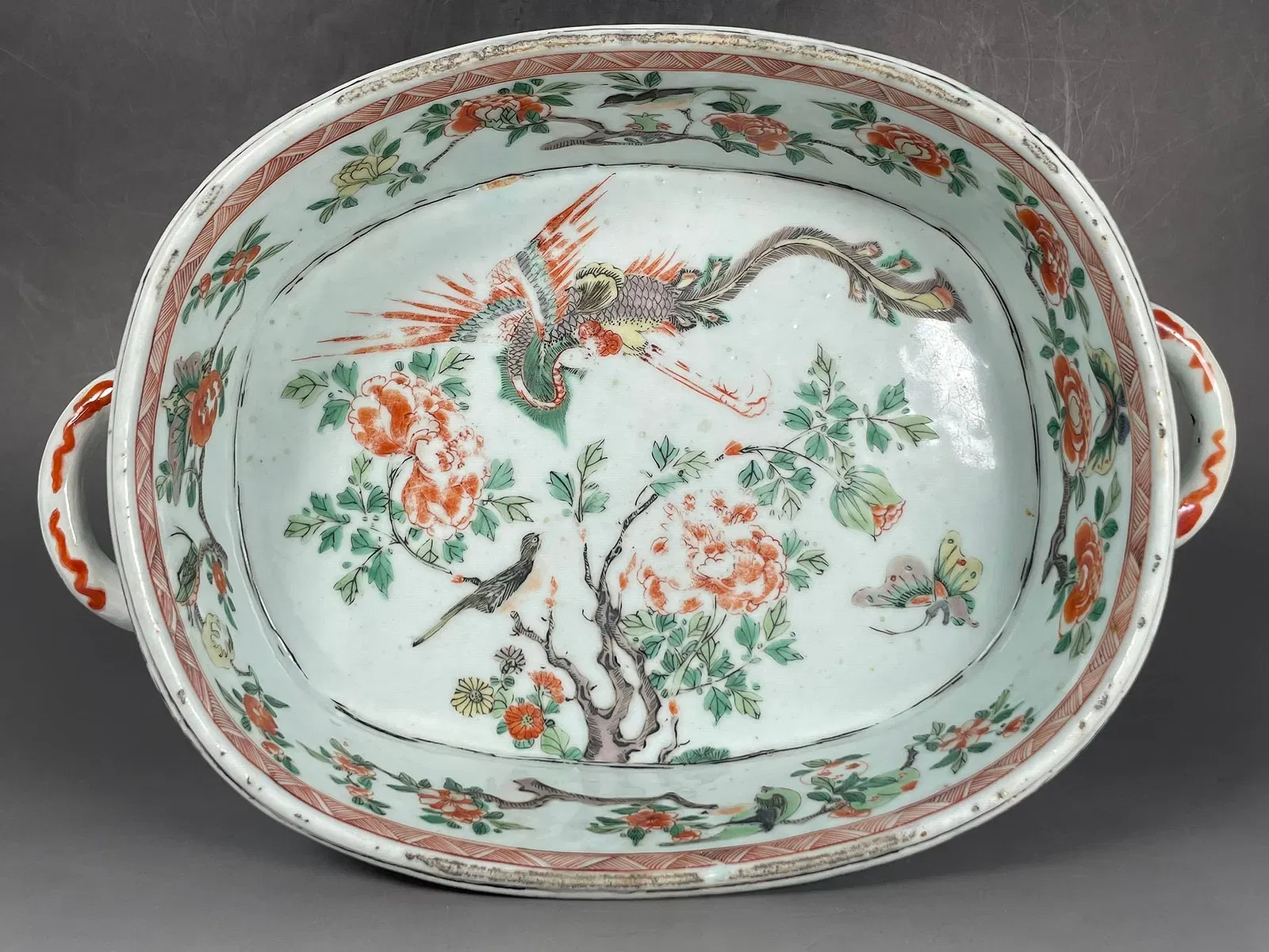 Chinese Famille Verte Style Porcelain Oval Jardinier thumbnail 2