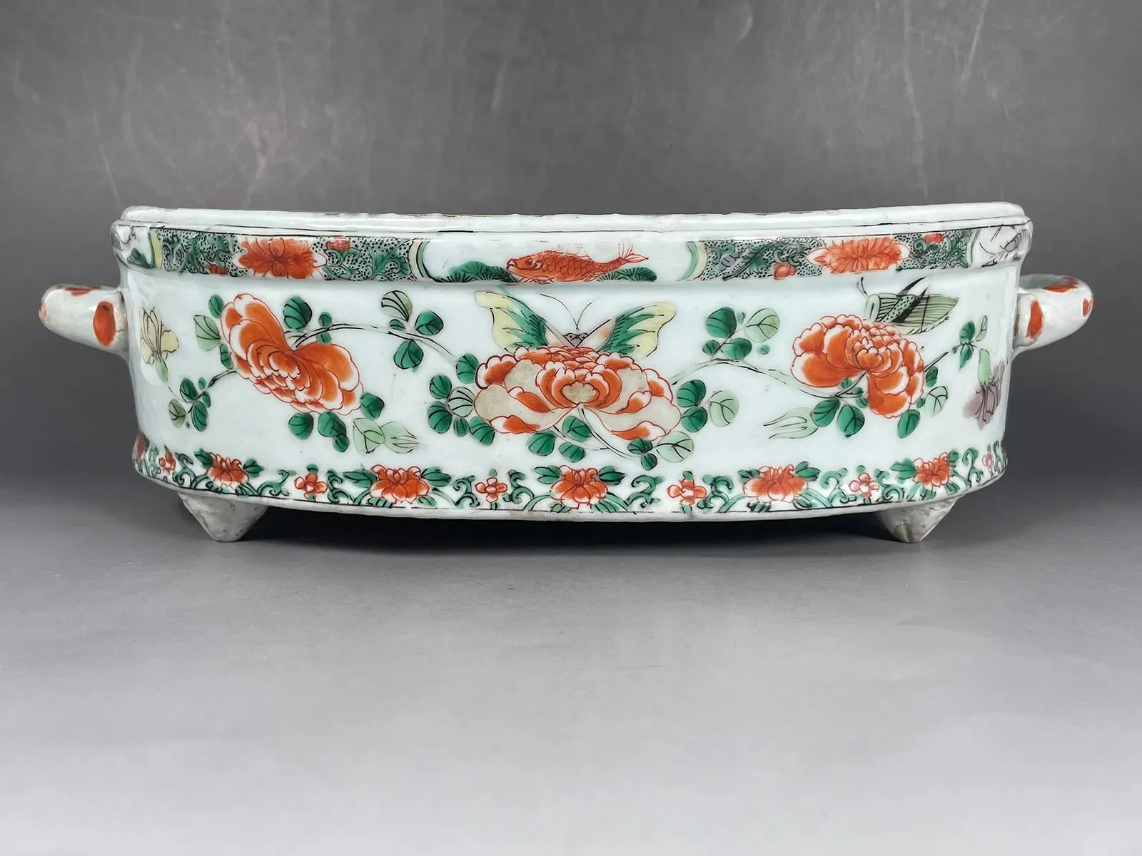 Chinese Famille Verte Style Porcelain Oval Jardinier thumbnail 4