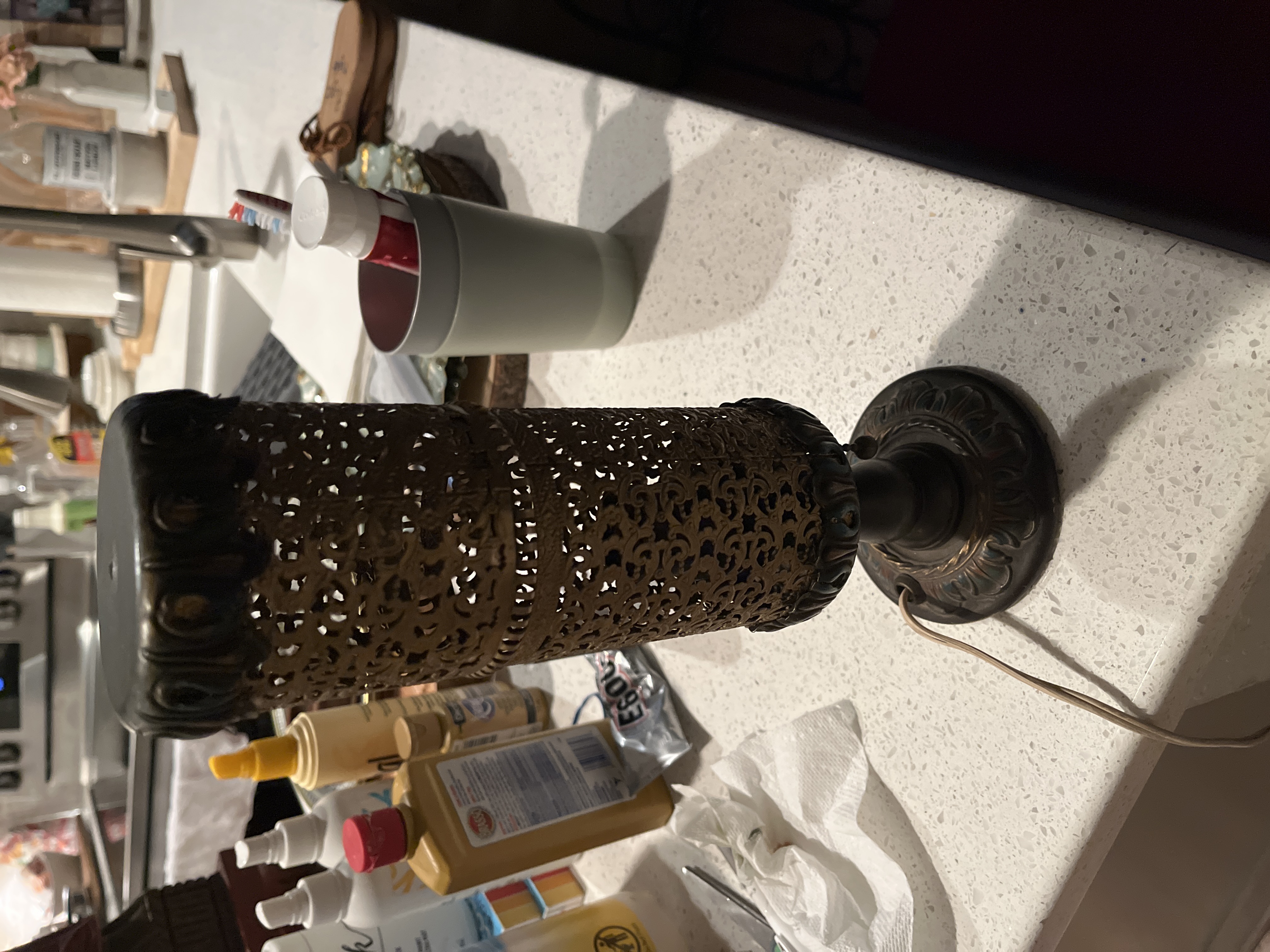 Art Deco Revival Cast Metal Filigree Table Lamp