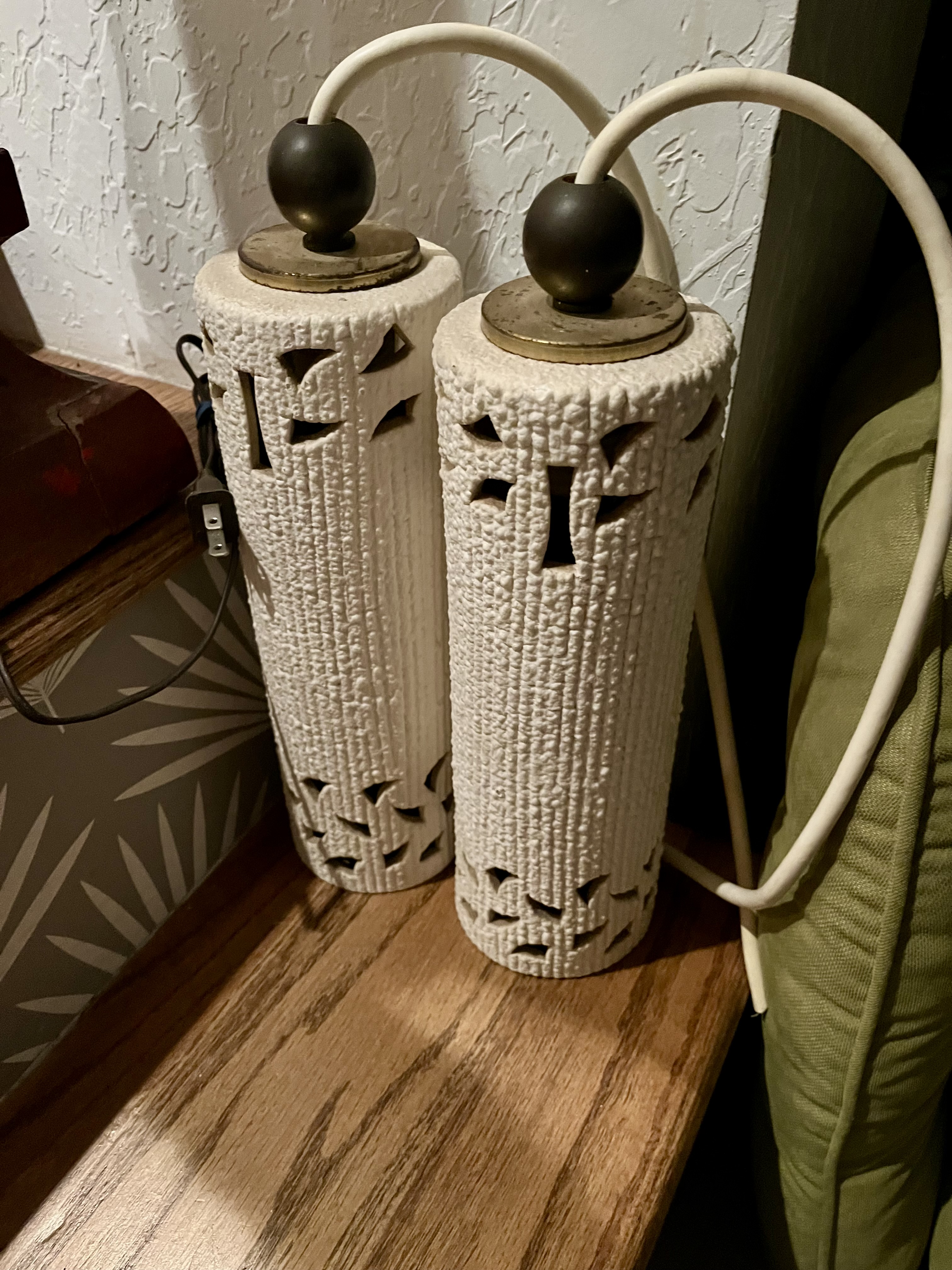 Mid-Century Modern Textured Ceramic Table Lamps (Pair)