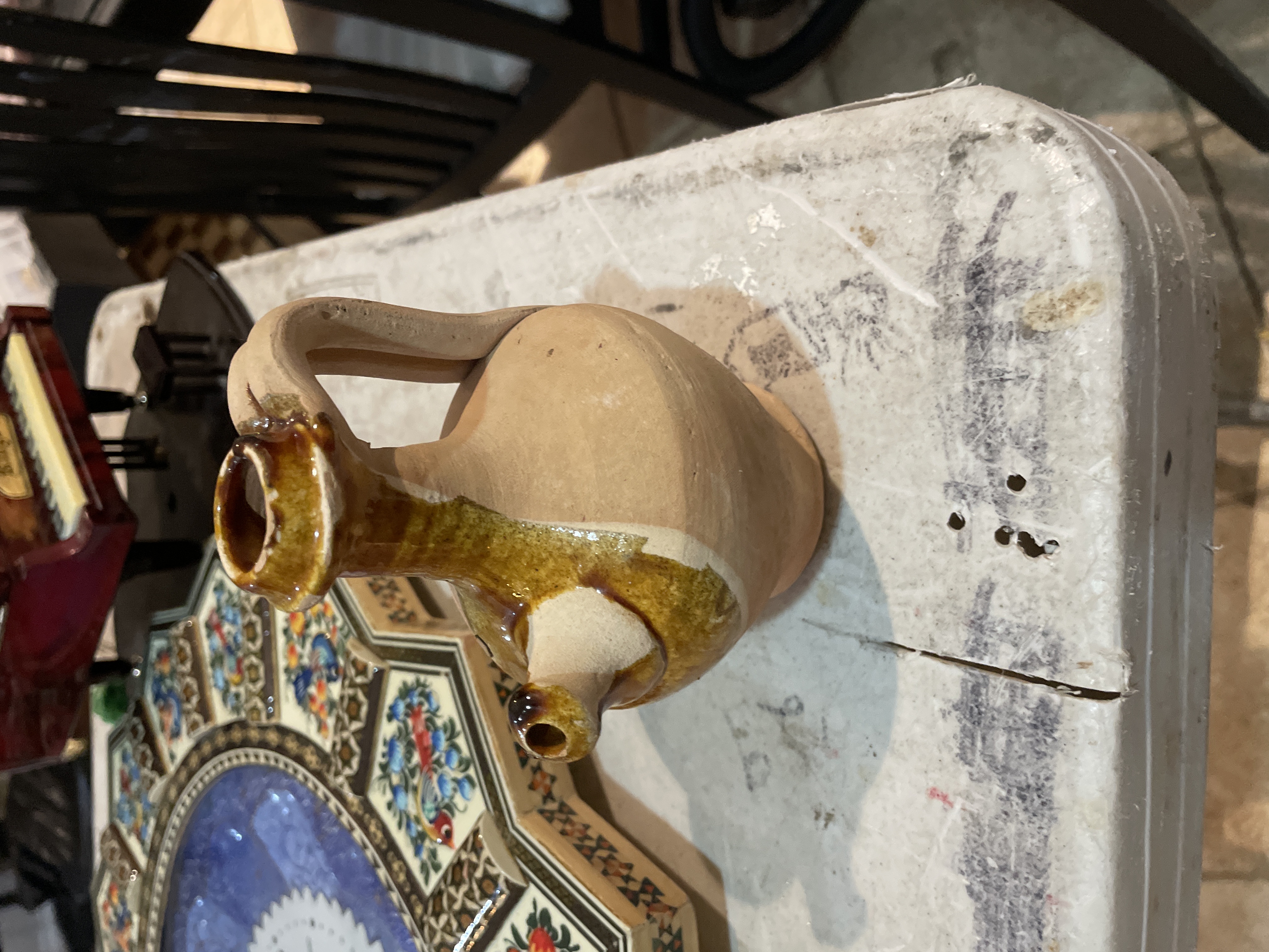 European Rustic Glazed Pottery Pitcher