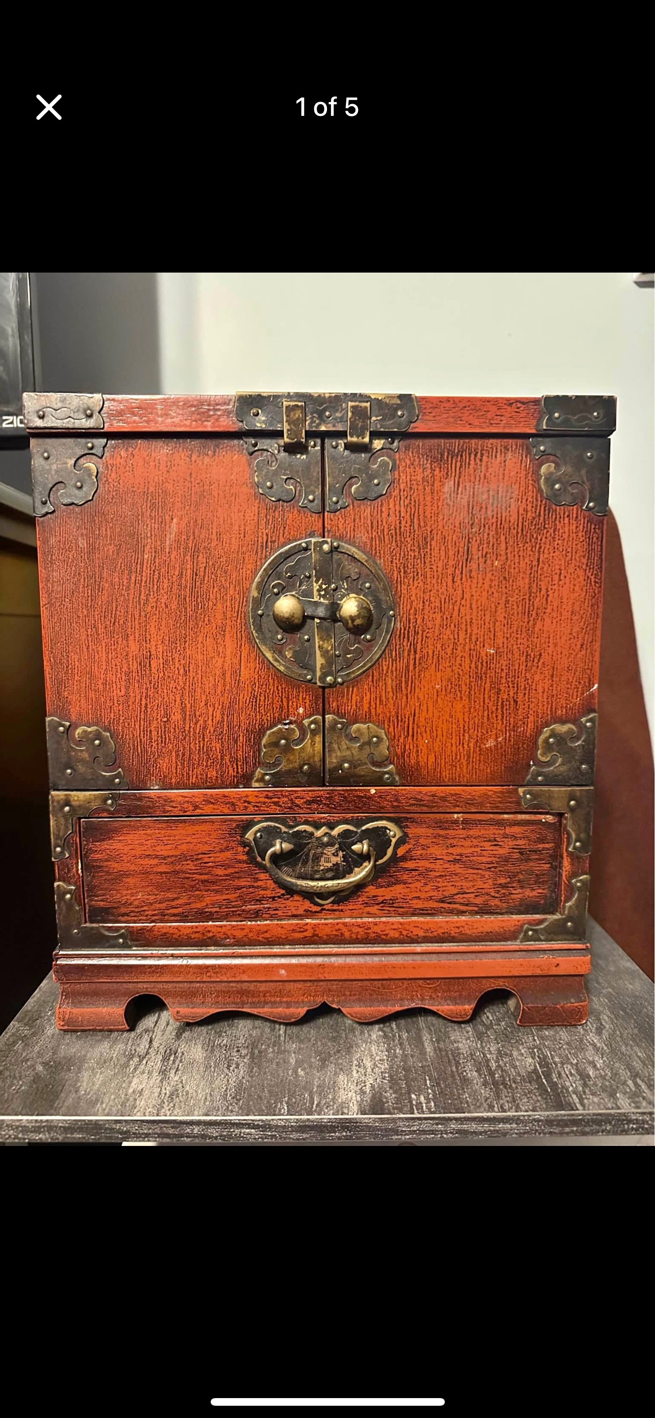 Chinese Qing Period Rosewood Jewelry Chest with Brass Mounts