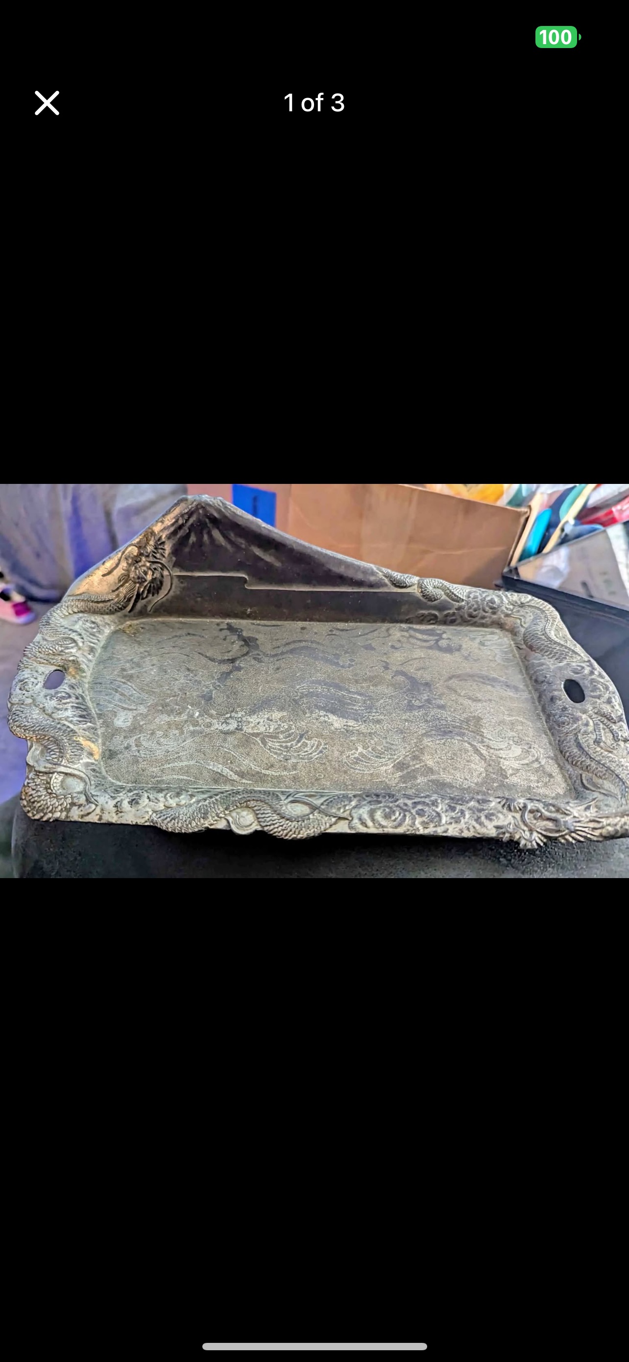 Chinese Dragon Motif Cast Bronze Inkstone Tray