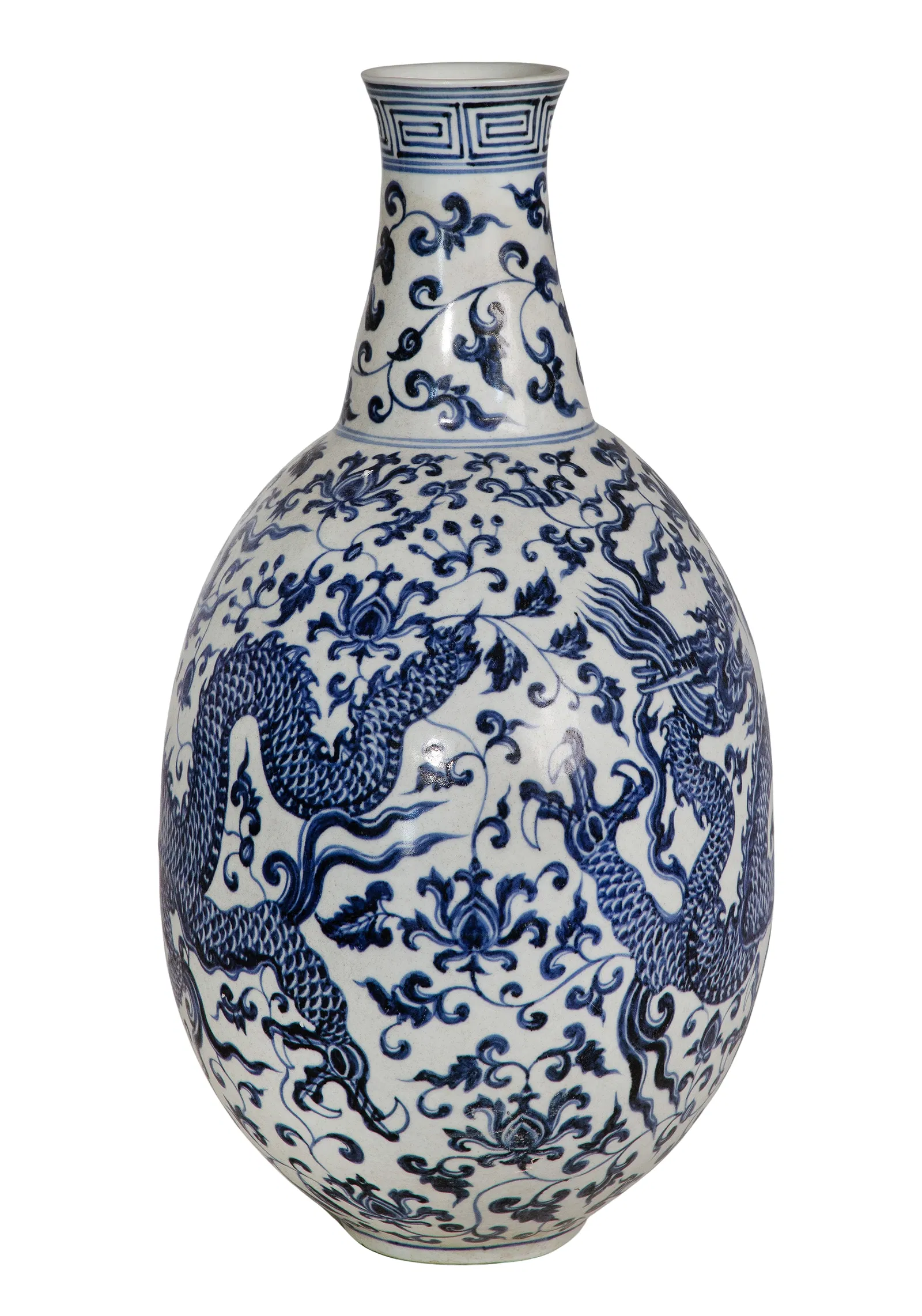 Chinese Blue and White Porcelain Dragon Flask