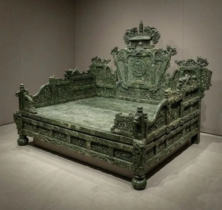 Monumental Chinese Carved Jadeite or Hardstone Dragon Bed thumbnail