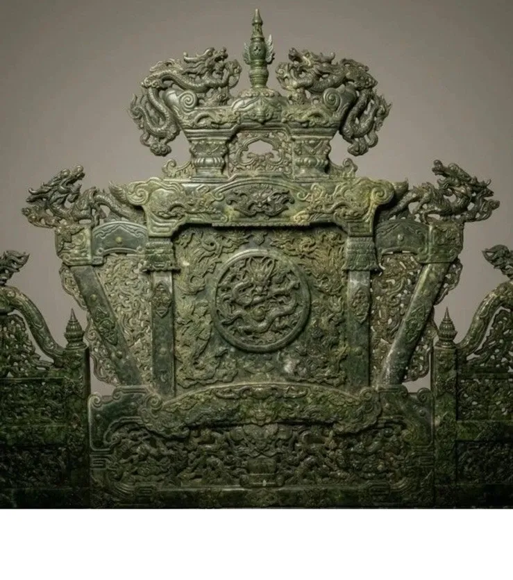 Monumental Chinese Carved Jadeite or Hardstone Dragon Bed thumbnail 2