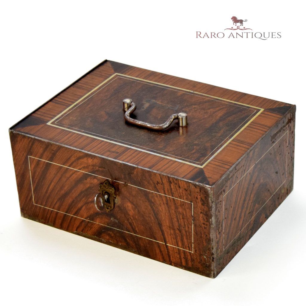 English Victorian Mahogany and Walnut Writing Box or Tea Caddy