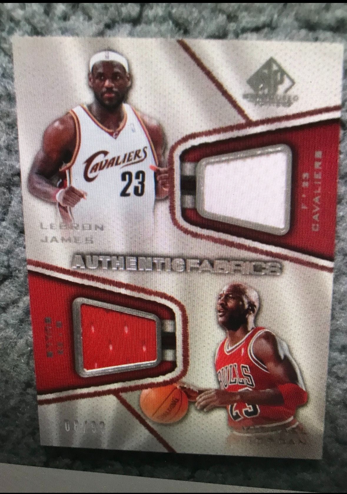2008-09 Upper Deck SP Game Used Dual Authentic Fabrics LeBron James & Michael Jordan Card thumbnail