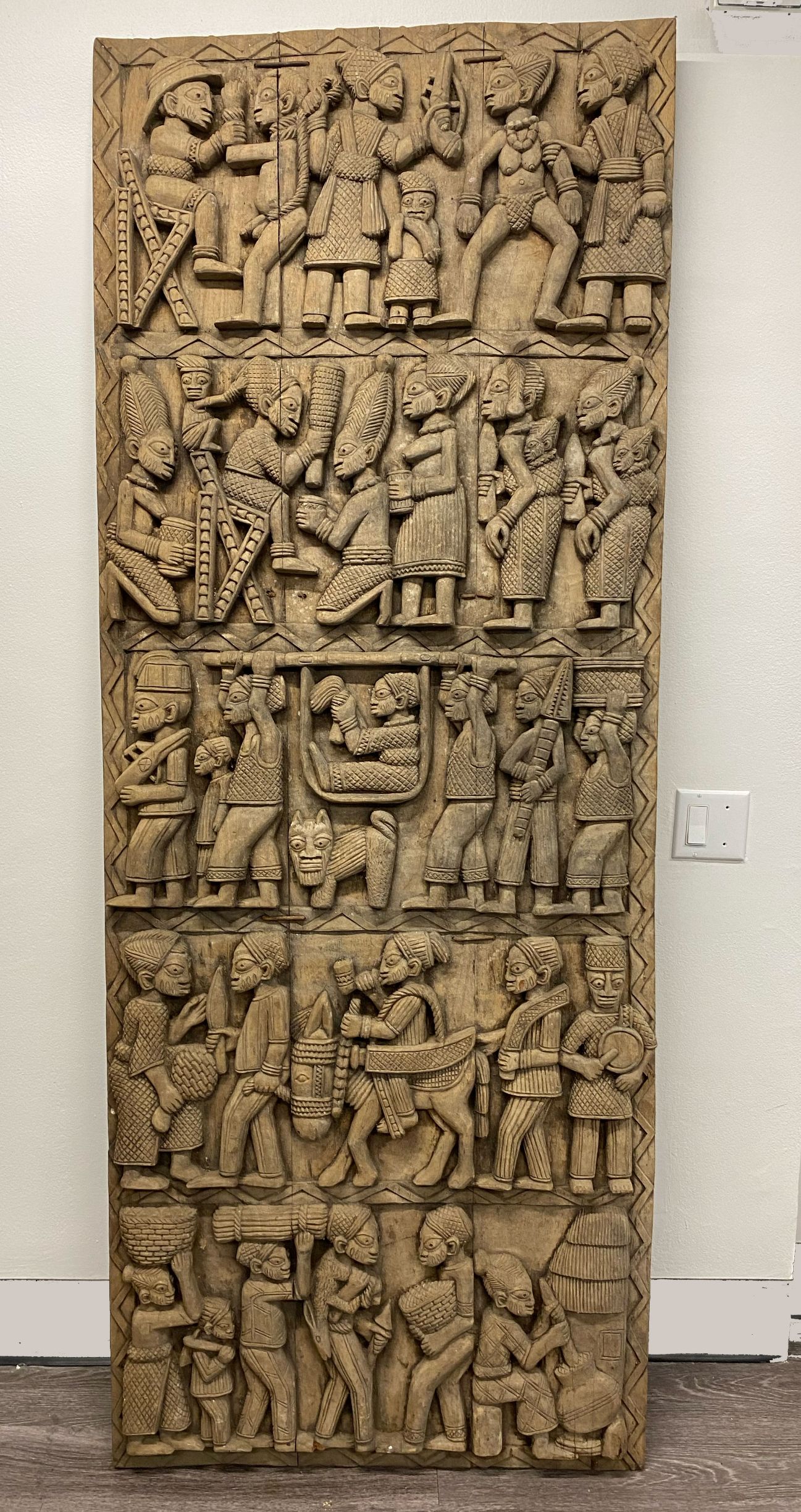 Pair of African Yoruba Carved Hardwood Narrative Door Panels thumbnail 3
