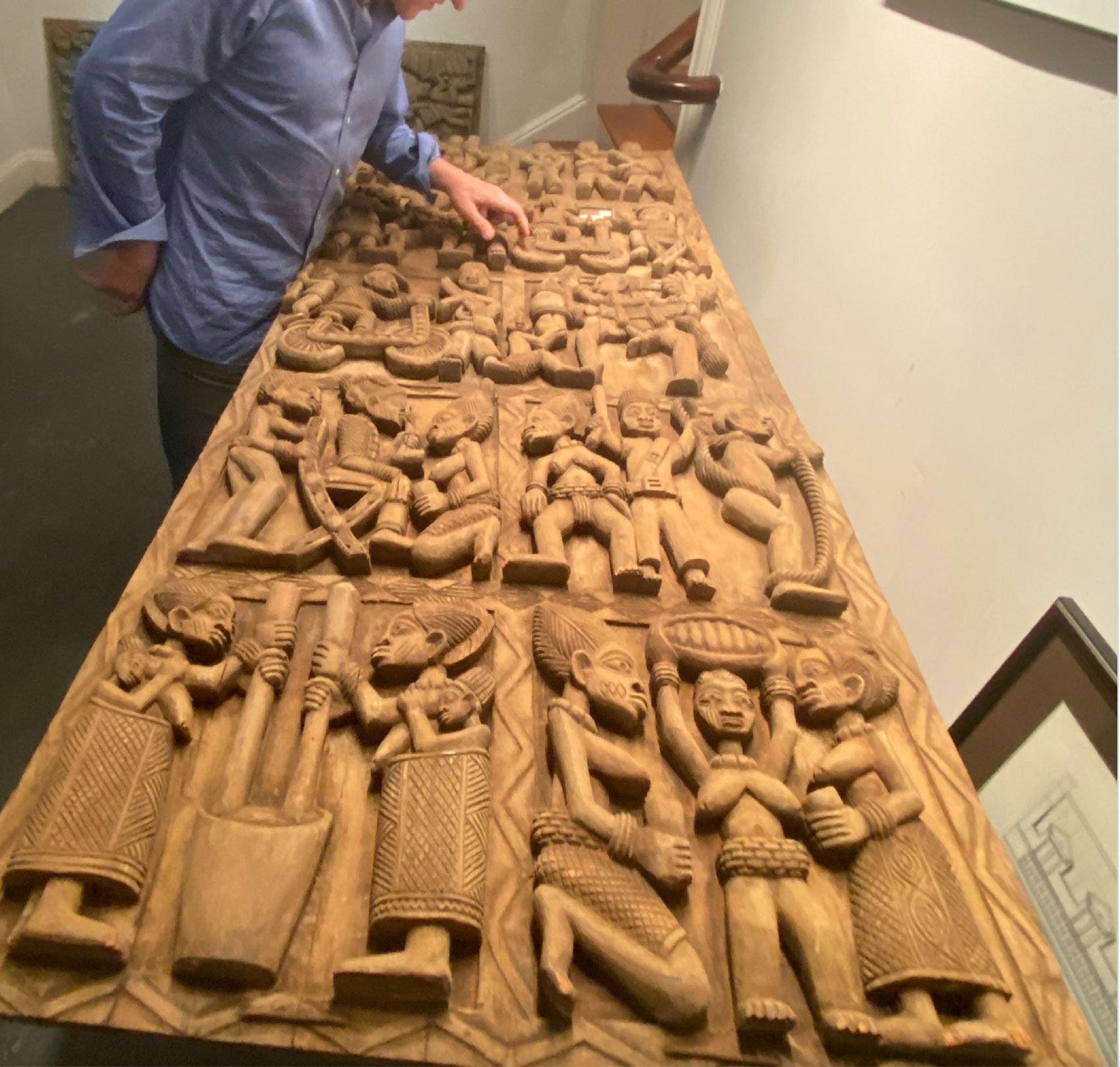Pair of African Yoruba Carved Hardwood Narrative Door Panels thumbnail 7