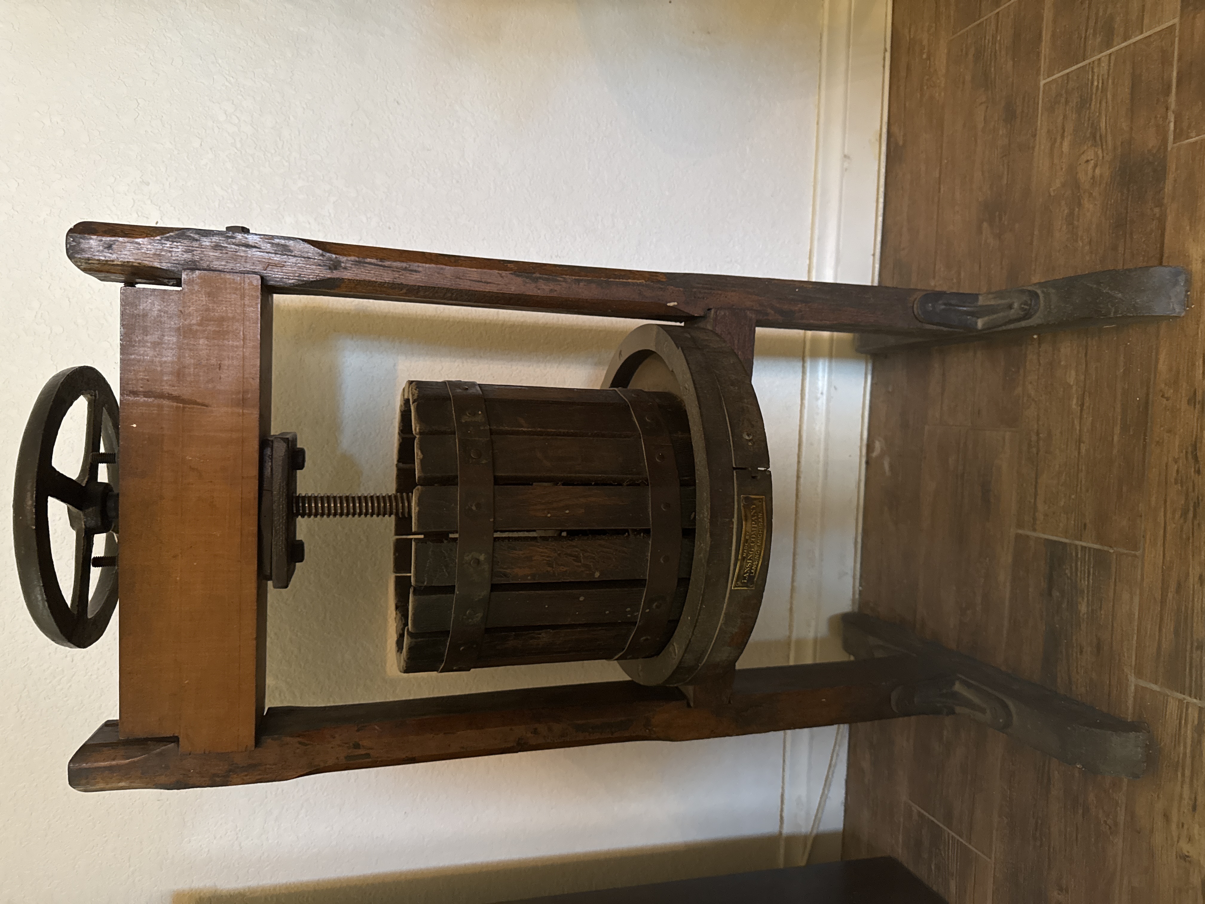 American Rustic Industrial Period Oak and Cast-Iron Fruit/Wine Press