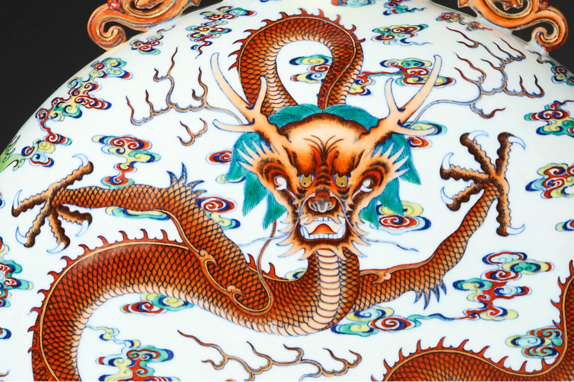 Chinese Qing Style Famille Rose Porcelain Dragon Moonflask Vase thumbnail 3