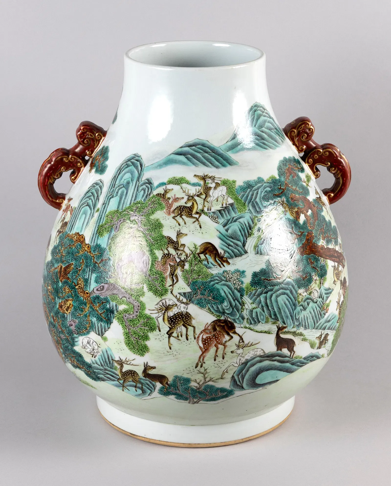 Qing Style Famille Verte Porcelain Vase with Deer Landscape