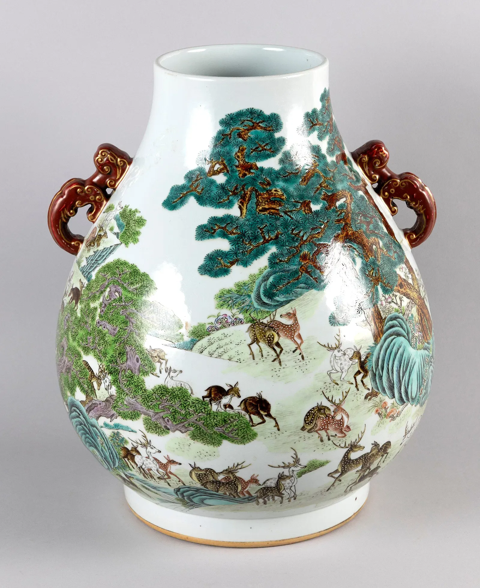Qing Style Famille Verte Porcelain Vase with Deer Landscape thumbnail 2