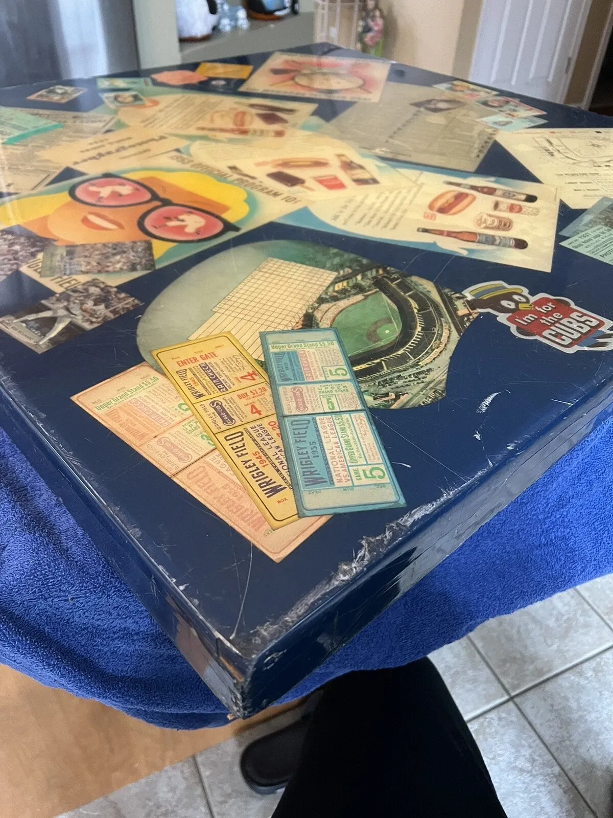 Contemporary Chicago Cubs Memorabilia Decoupage Coffee Table with Epoxy Top