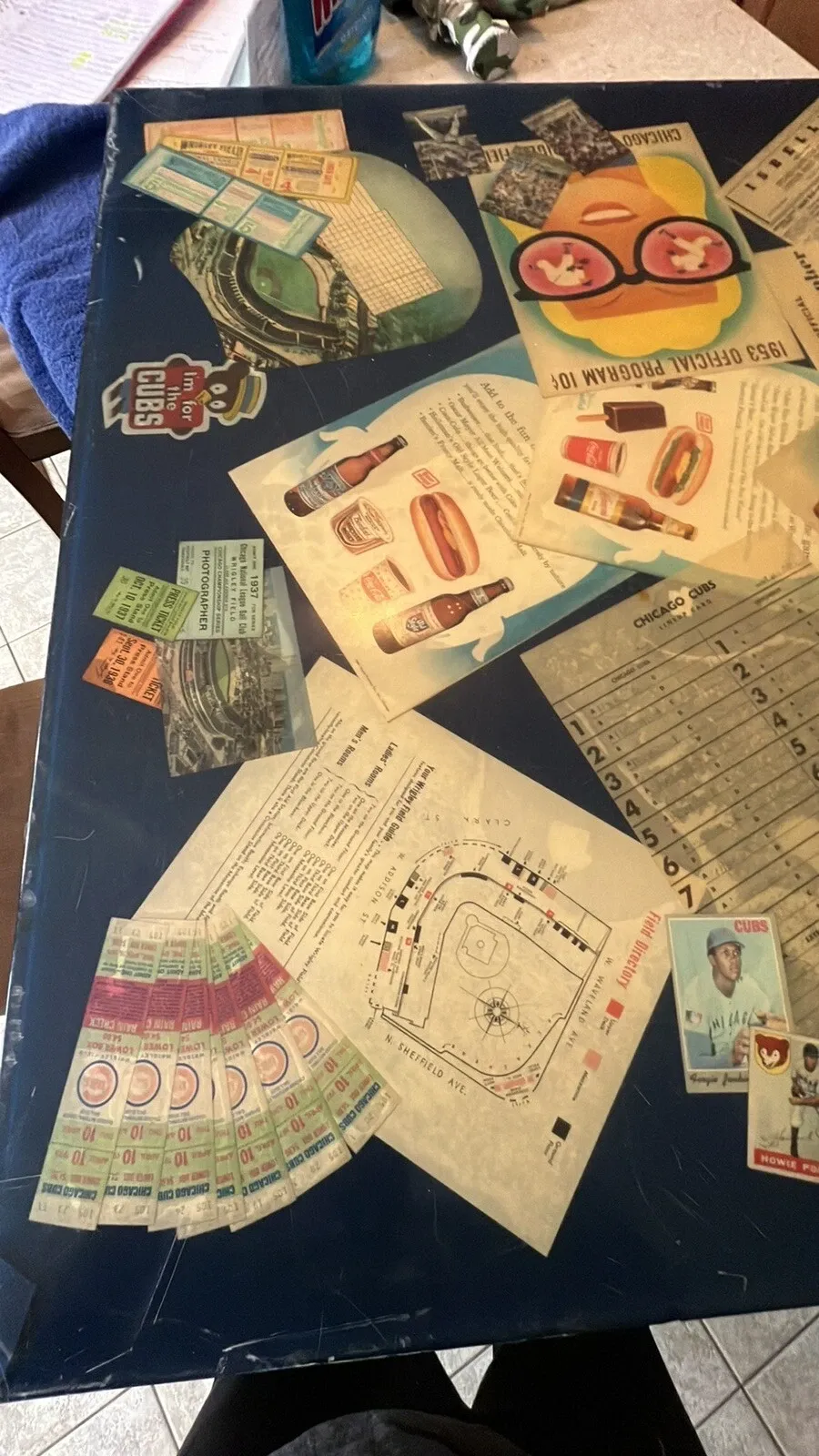 Contemporary Chicago Cubs Memorabilia Decoupage Coffee Table with Epoxy Top thumbnail 2
