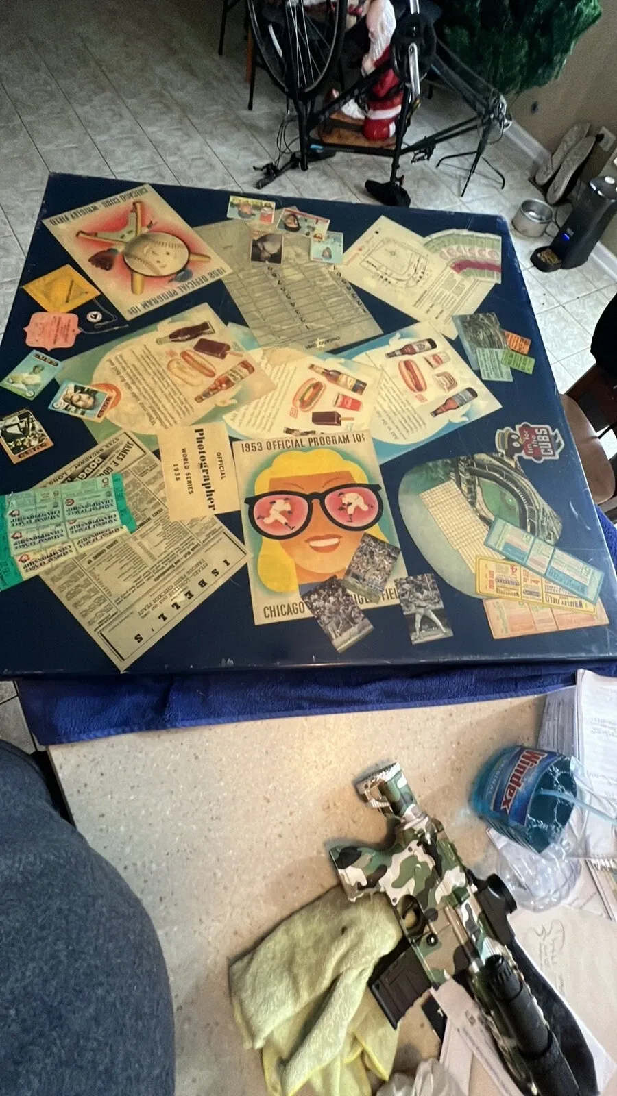 Contemporary Chicago Cubs Memorabilia Decoupage Coffee Table with Epoxy Top thumbnail 7