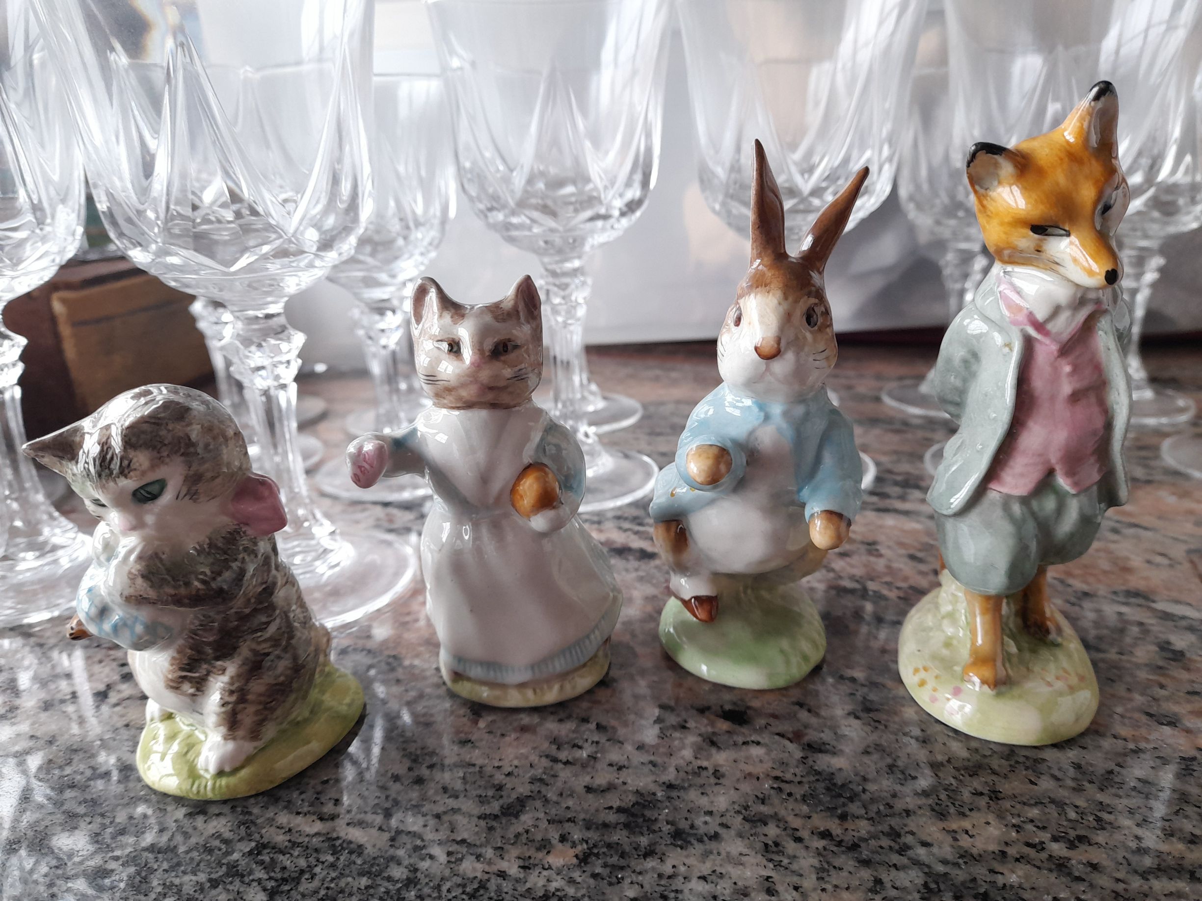 Beatrix Potter Style English Porcelain Animal Figurines, Set of Four
