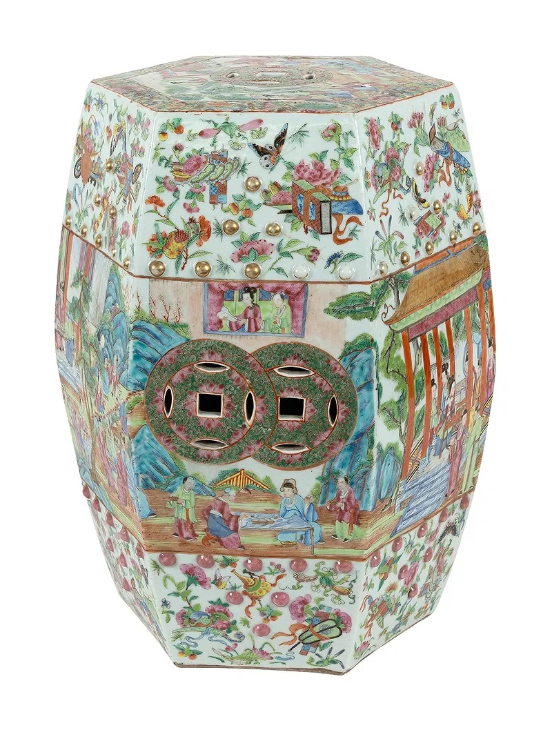 Chinese Famille Rose Hexagonal Garden Seat
