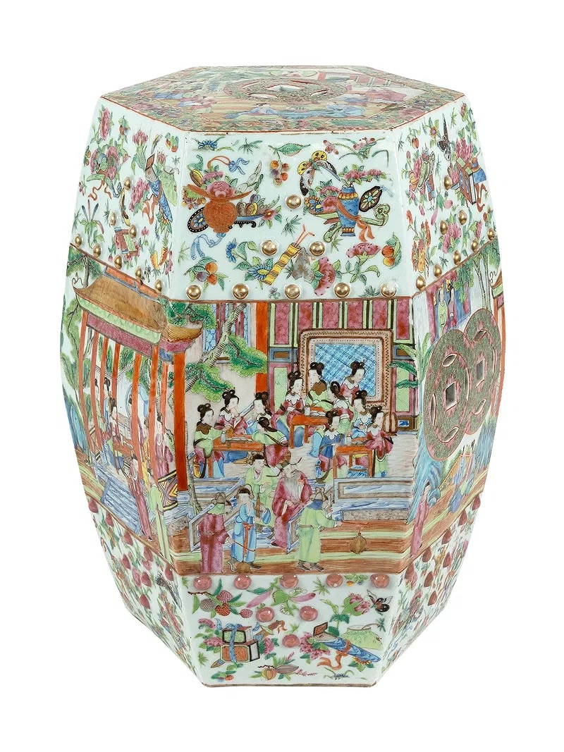Chinese Famille Rose Hexagonal Garden Seat thumbnail 2