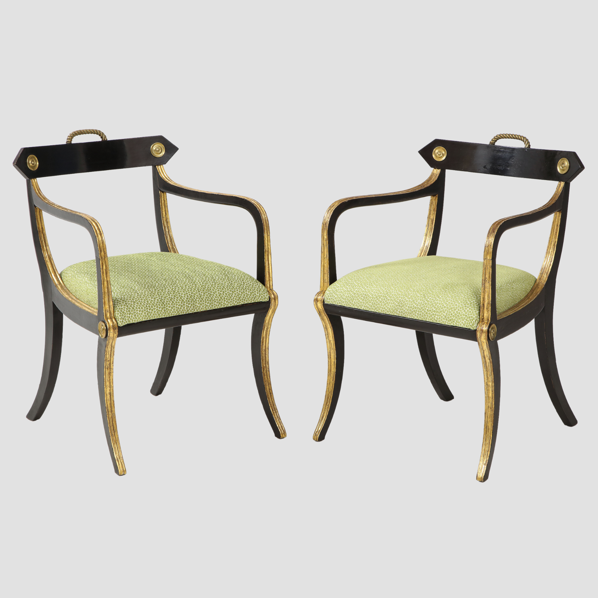 Pair of John Gee Regency Parcel Gilt Armchairs