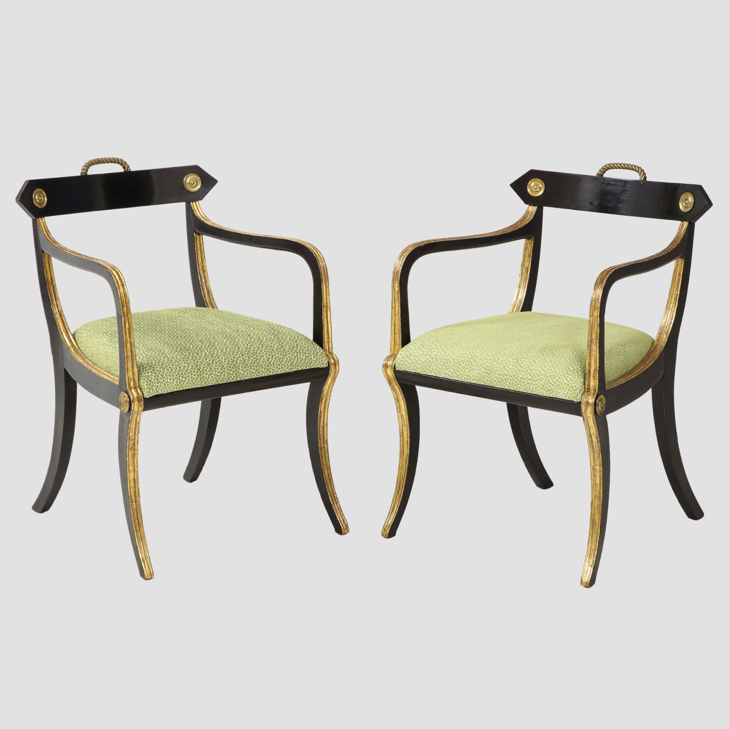 Pair of John Gee Regency Parcel Gilt Armchairs thumbnail 2
