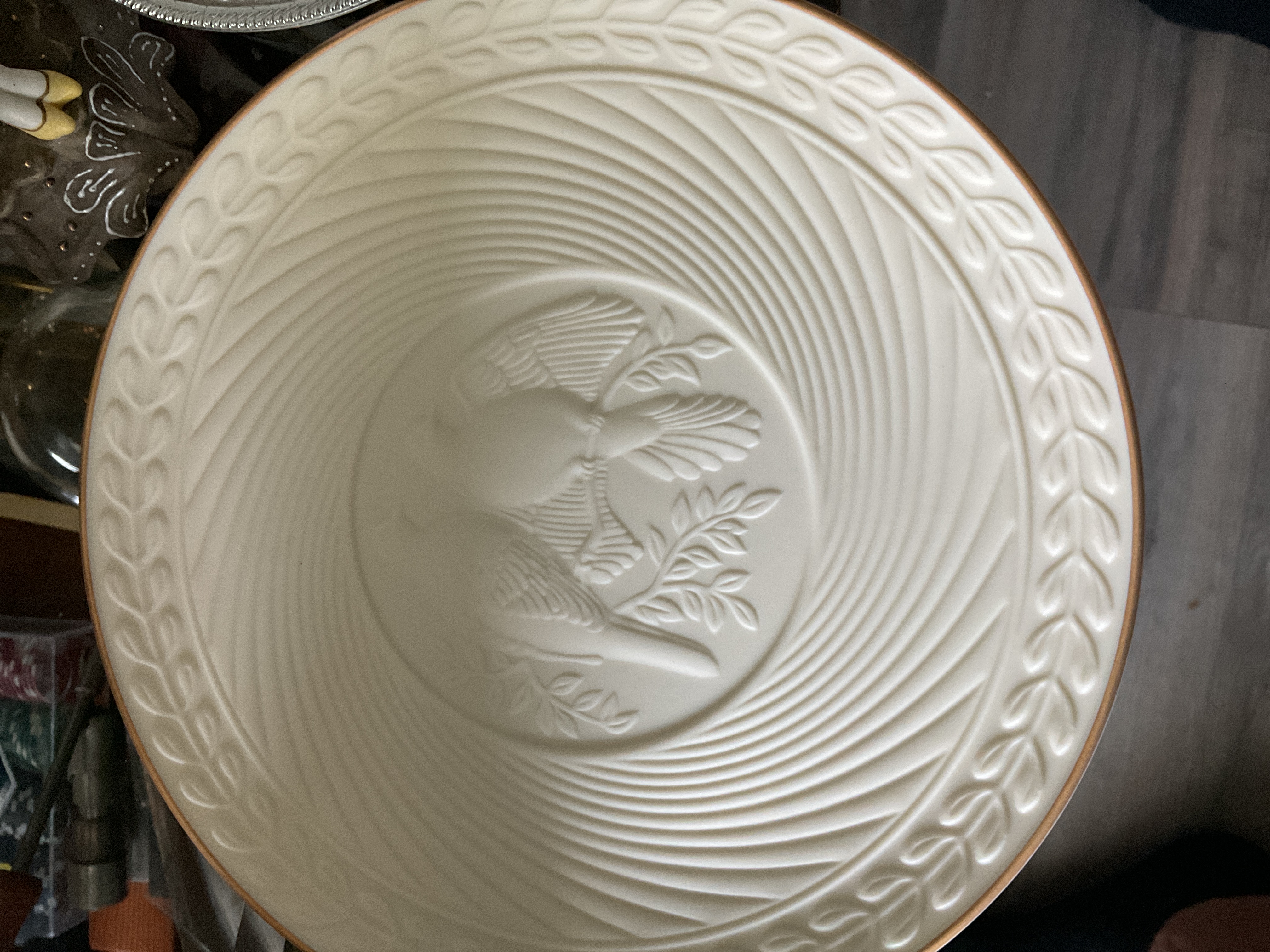 American Mid-20th Century Creamware Relief Bowl with Doves