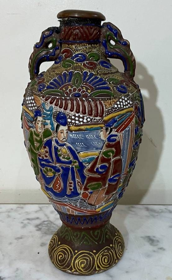 Japanese Satsuma Style Earthenware Double-Handled Vase