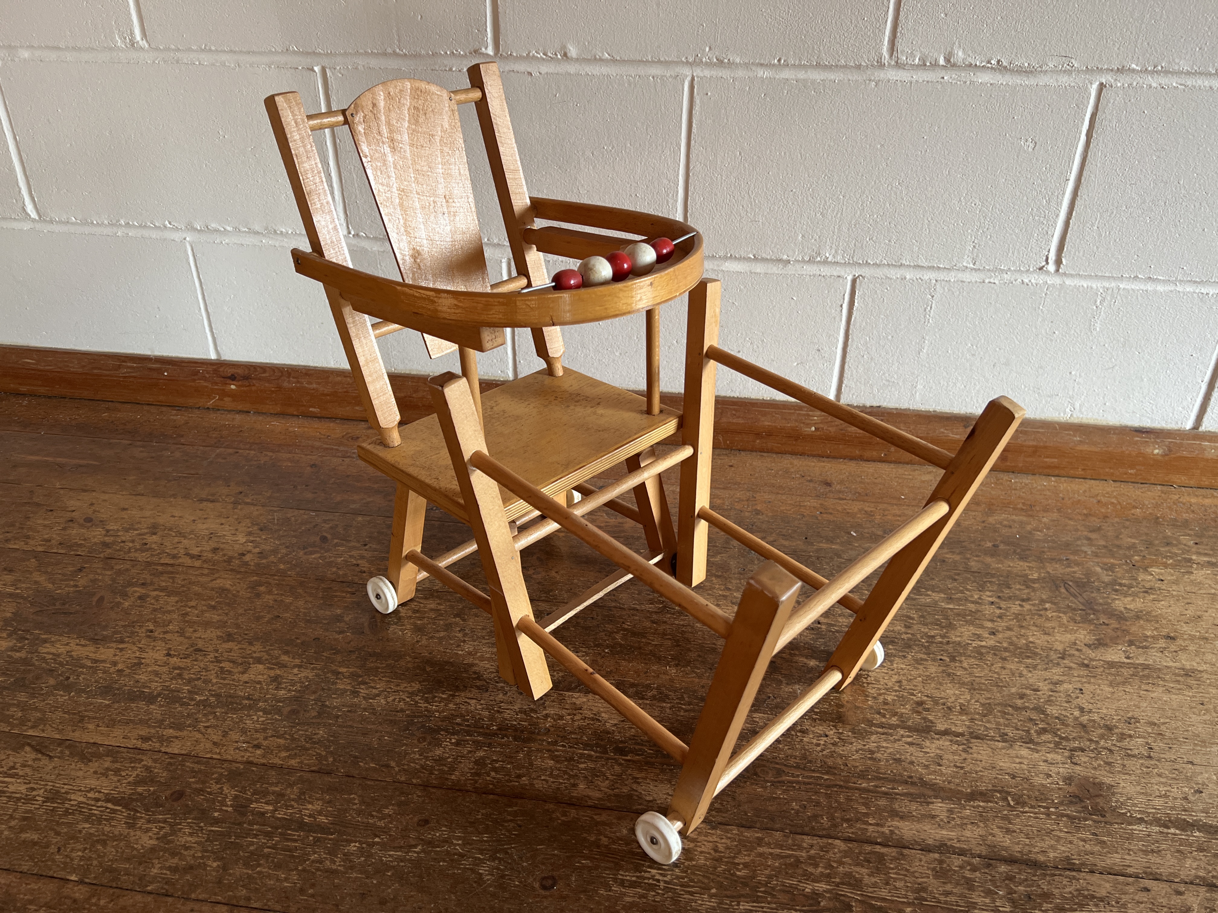 Vintage Wooden High Chair Convertible