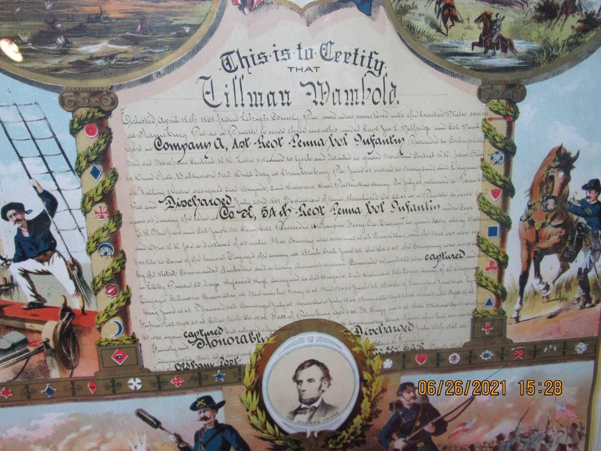 American Civil War Period Fraternal Discharge Certificate (Chromolithograph) thumbnail 2