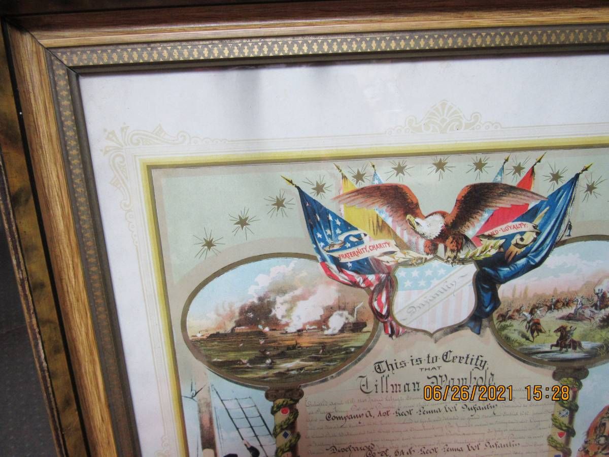 American Civil War Period Fraternal Discharge Certificate (Chromolithograph) thumbnail 3