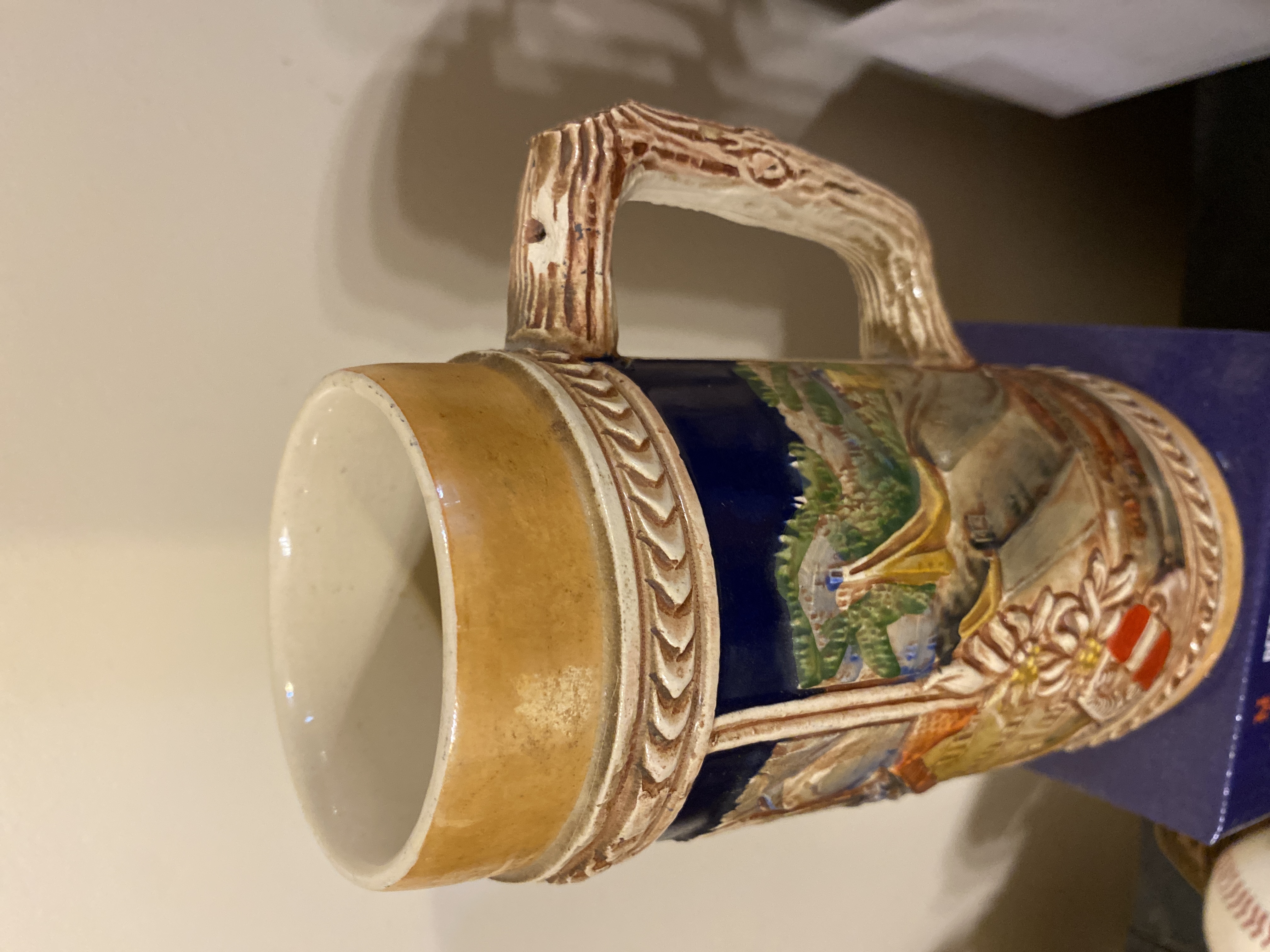 German Bavarian Style Relief Stoneware Beer Stein (Unlidded)