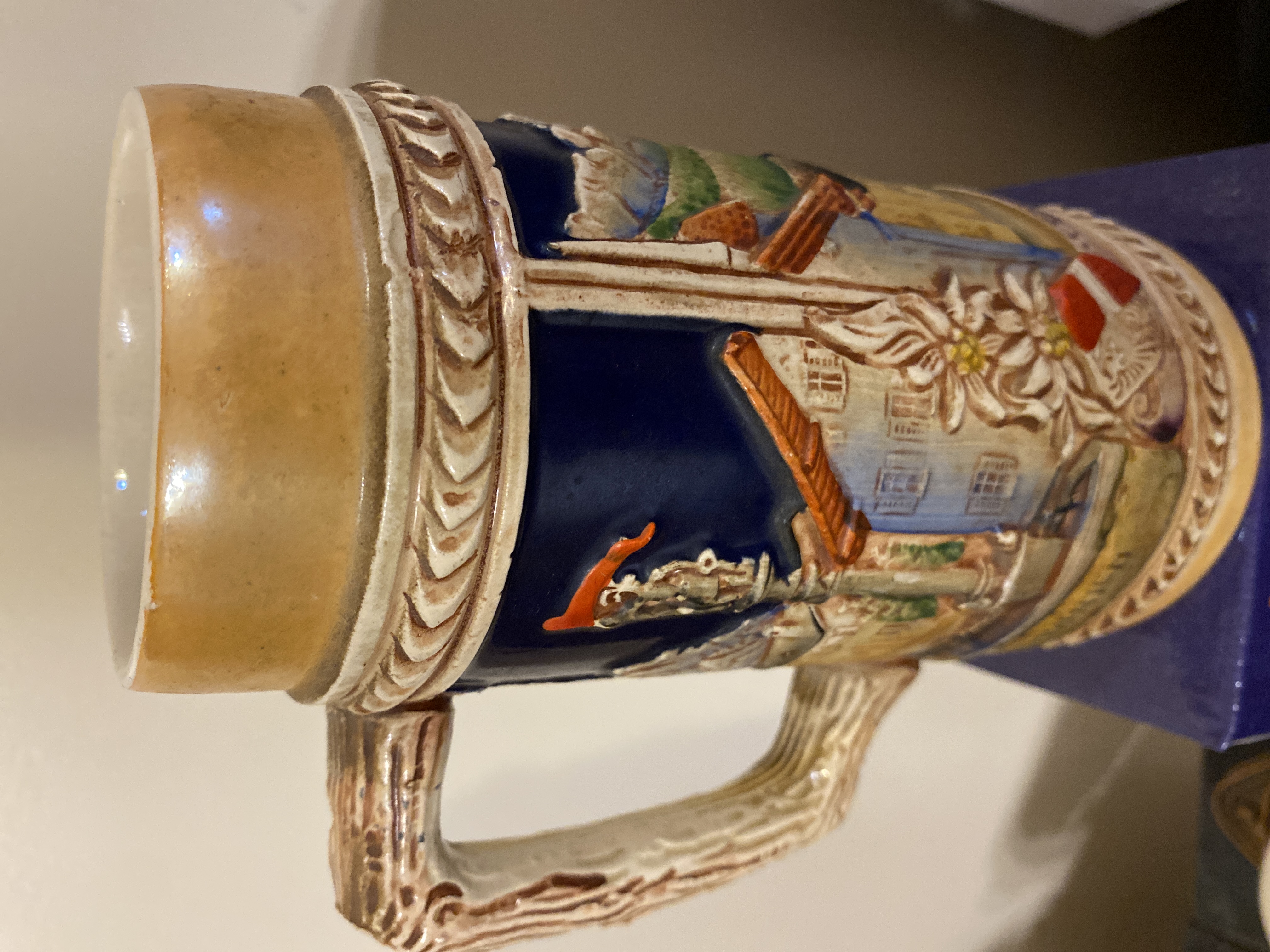German Bavarian Style Relief Stoneware Beer Stein (Unlidded) thumbnail 2