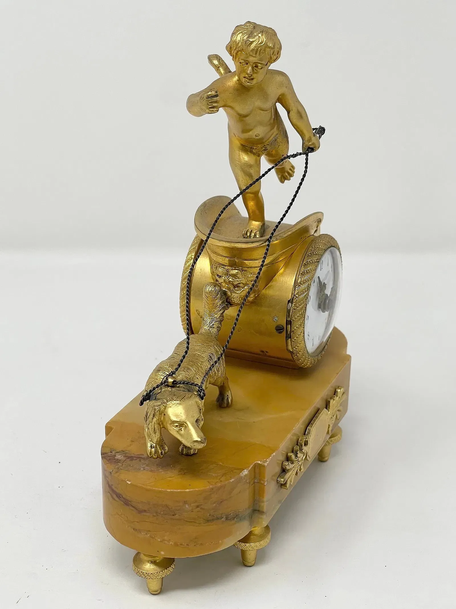 French Empire Period Gilt Bronze Figural Mantel Clock with Cupid and Dog thumbnail 3