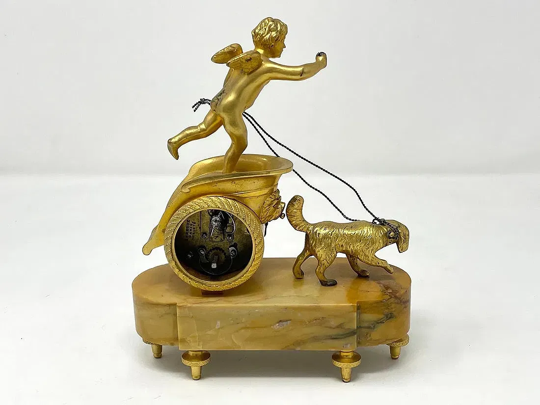French Empire Period Gilt Bronze Figural Mantel Clock with Cupid and Dog thumbnail 6