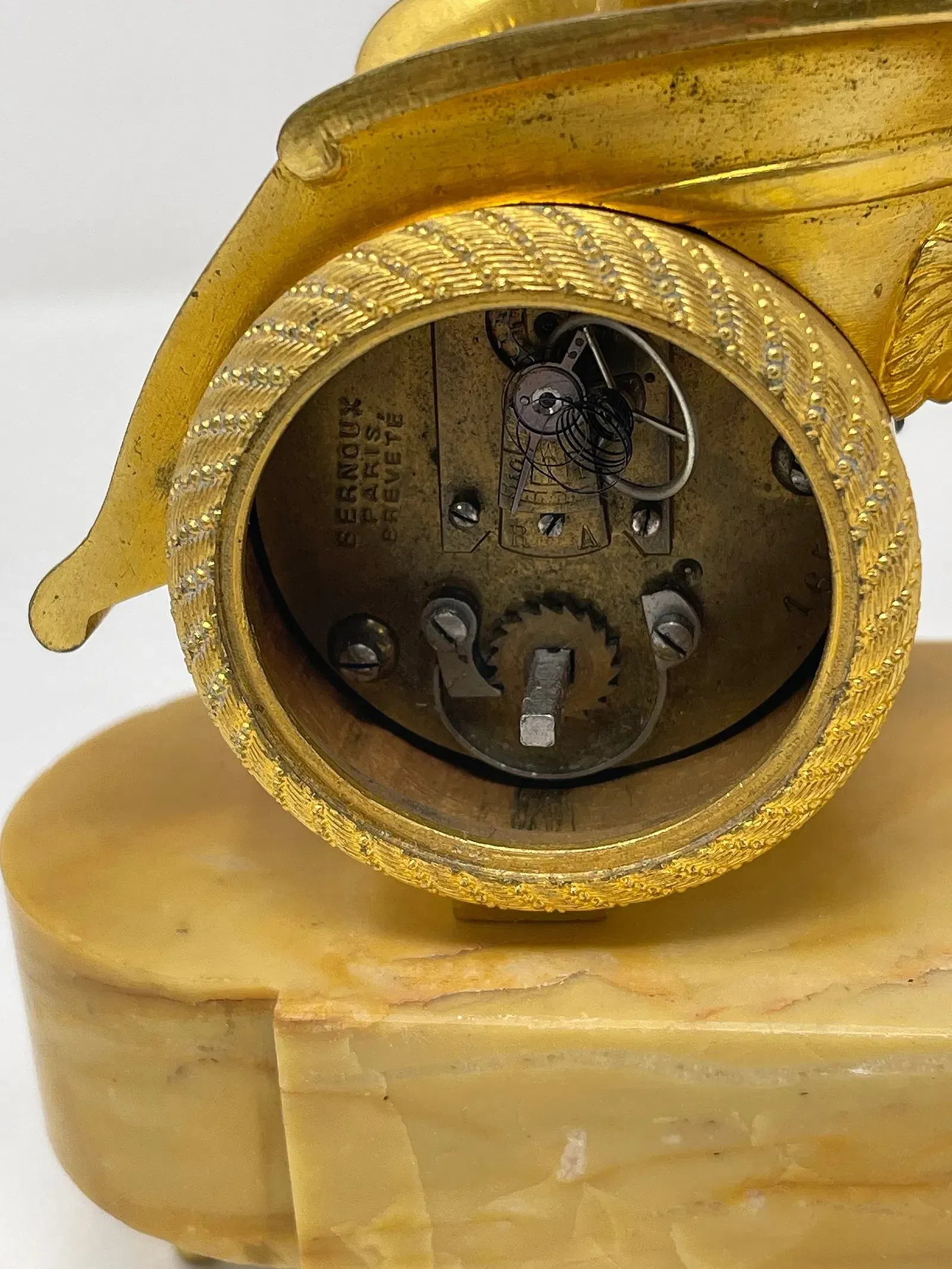 French Empire Period Gilt Bronze Figural Mantel Clock with Cupid and Dog thumbnail 7