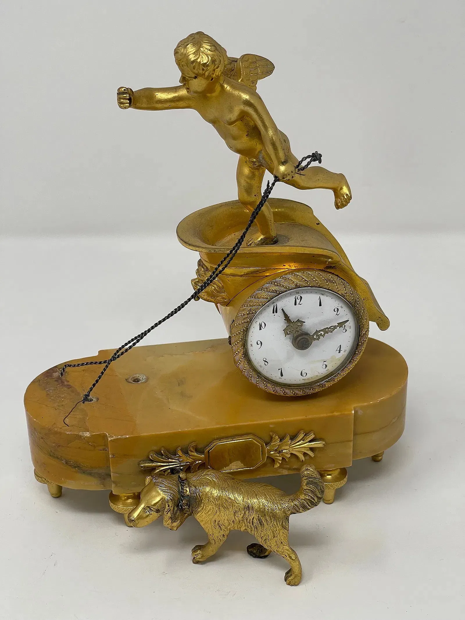 French Empire Period Gilt Bronze Figural Mantel Clock with Cupid and Dog thumbnail 10