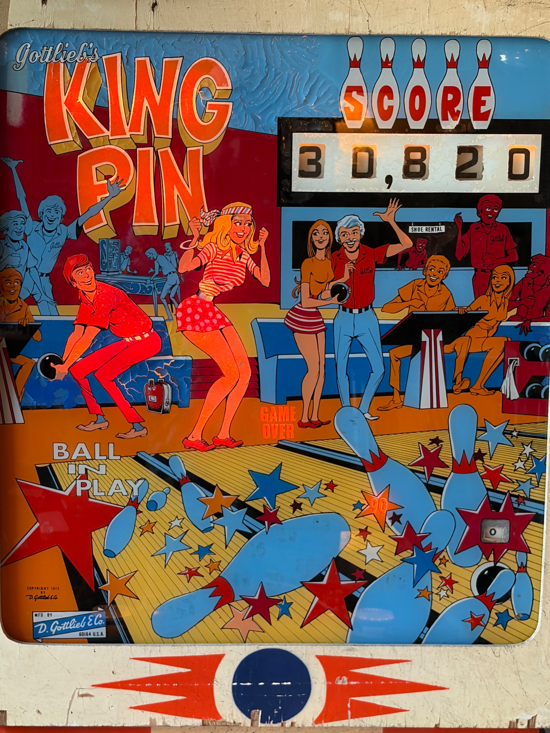 American 1970s D. Gottlieb & Co. Electro-Mechanical Pinball Machine "King Pin" thumbnail 4