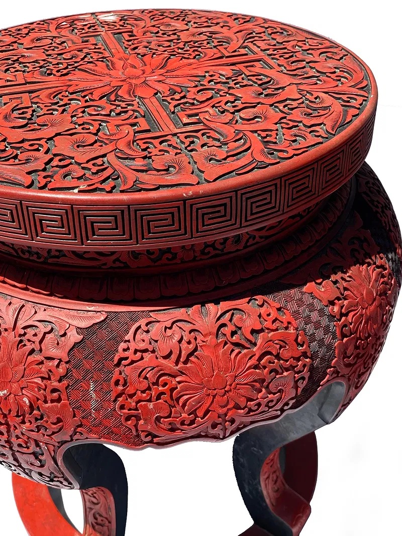 Pair of Chinese Cinnabar Lacquer Style Stools