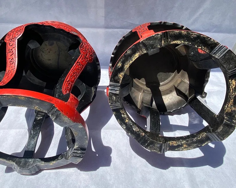Pair of Chinese Cinnabar Lacquer Style Stools thumbnail 4