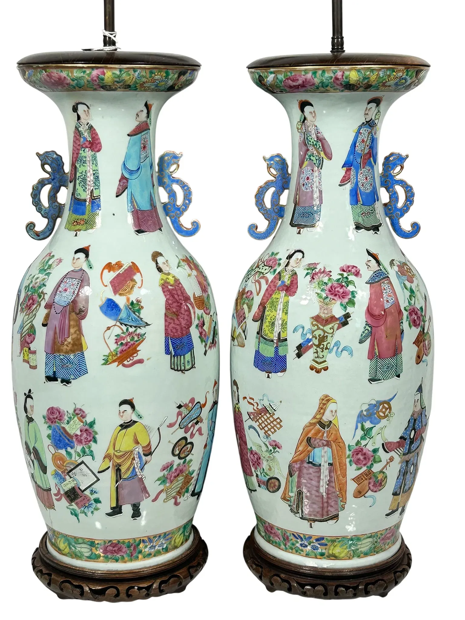 Chinese Famille Rose Style Porcelain Vase Table Lamps, Pair