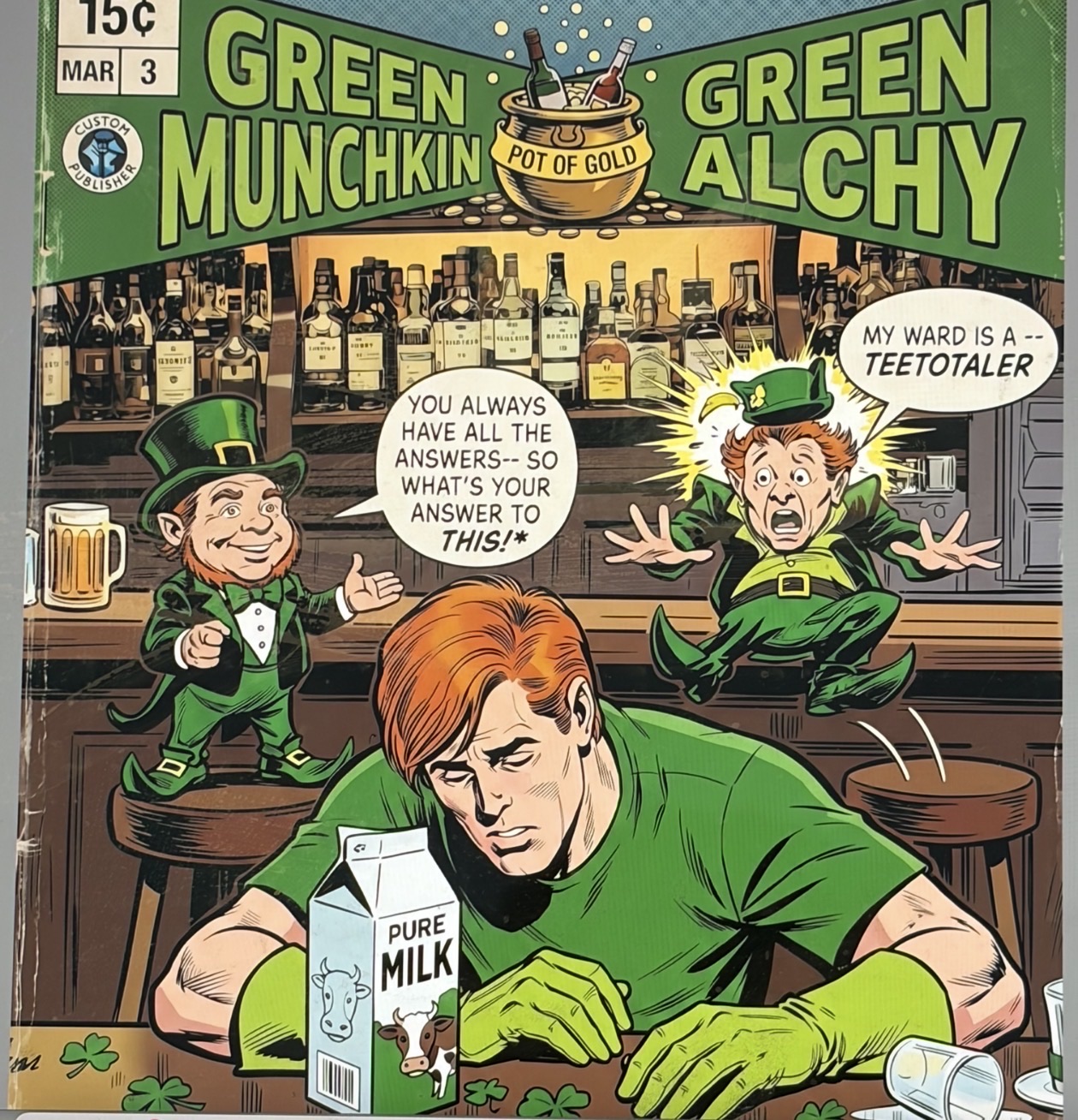 Comic Book Cover Art for "Green Munchkin Green Alchy"