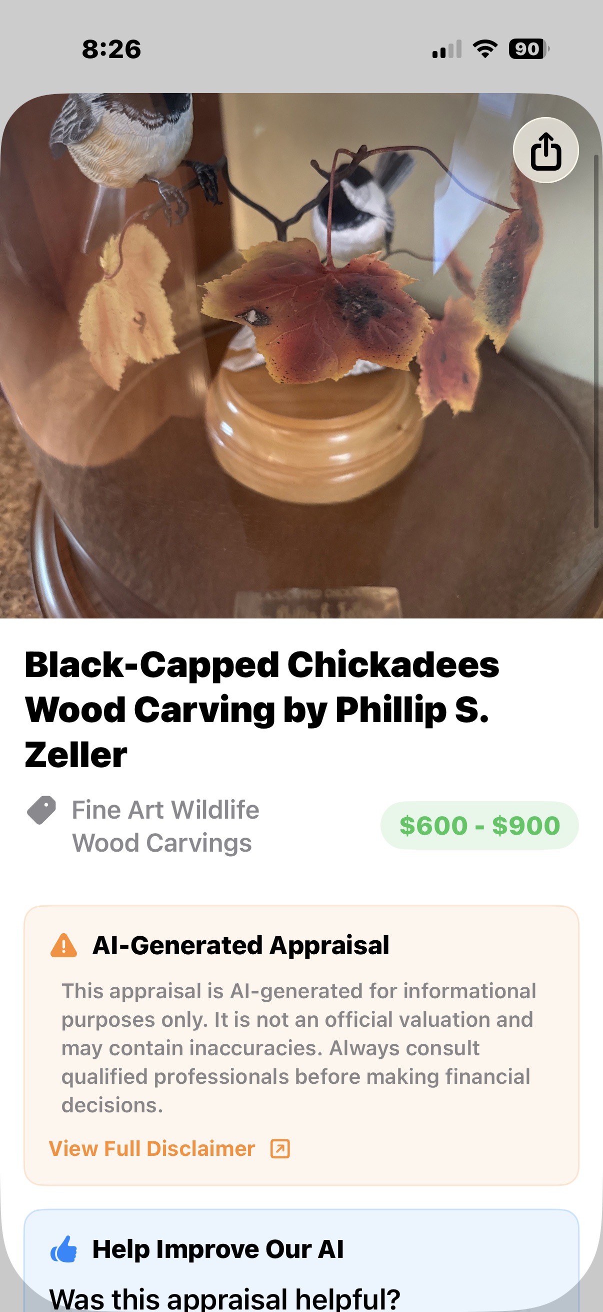 Phillip S. Zeller Wood Carving of Black-Capped Chickadees